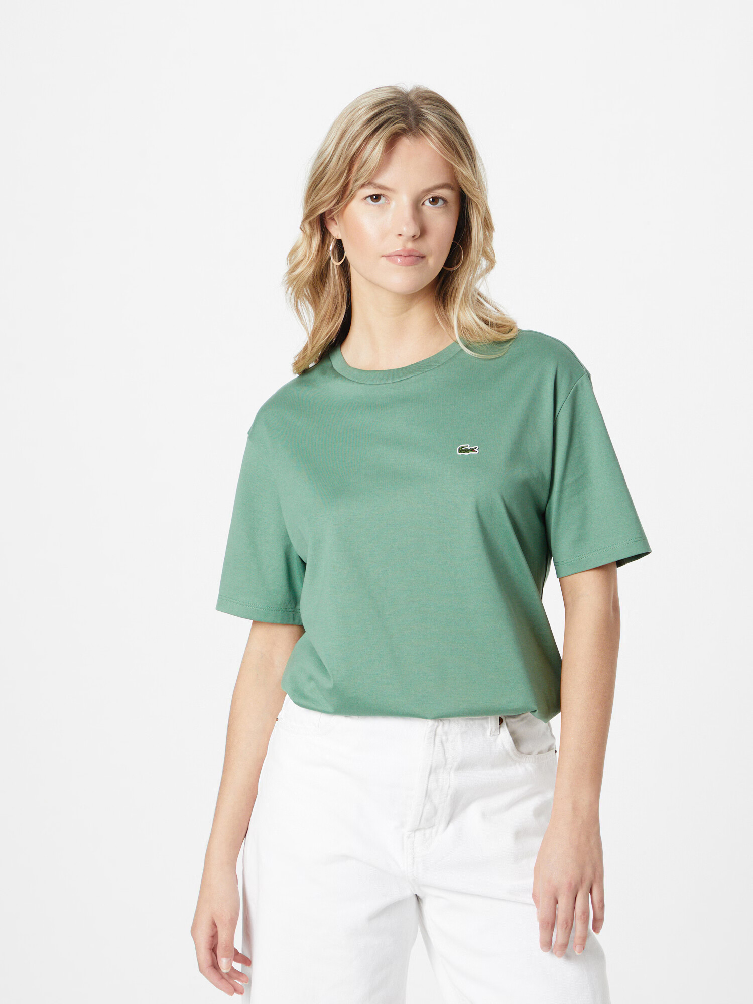 LACOSTE Tricou verde închis / alb murdar - Pled.ro