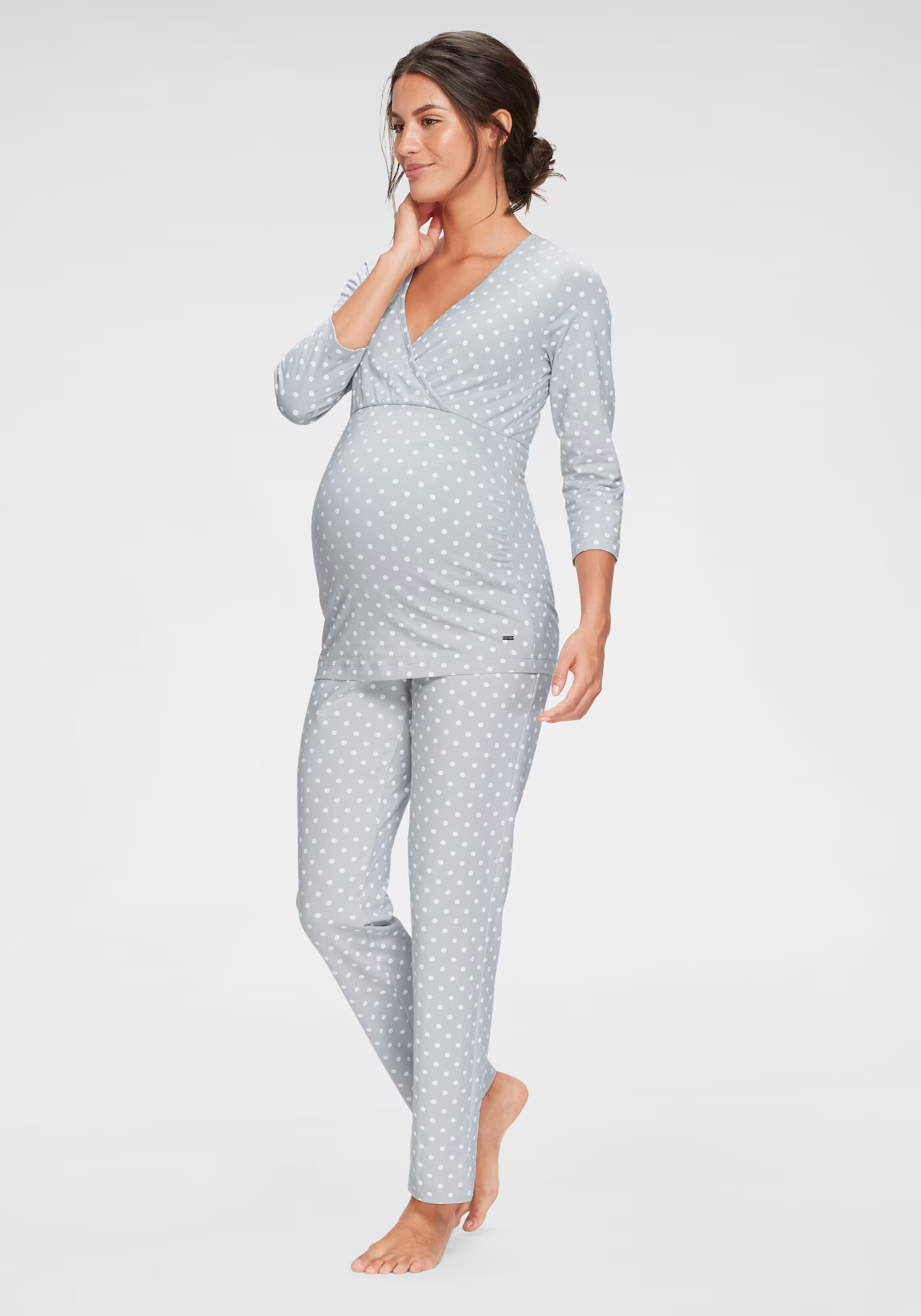 LASCANA Pijama gri / alb - Pled.ro