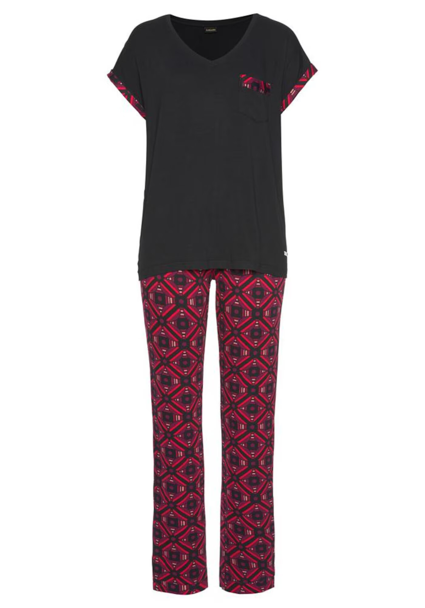 LASCANA Pijama roz / roz eozină / roșu cranberry / negru - Pled.ro