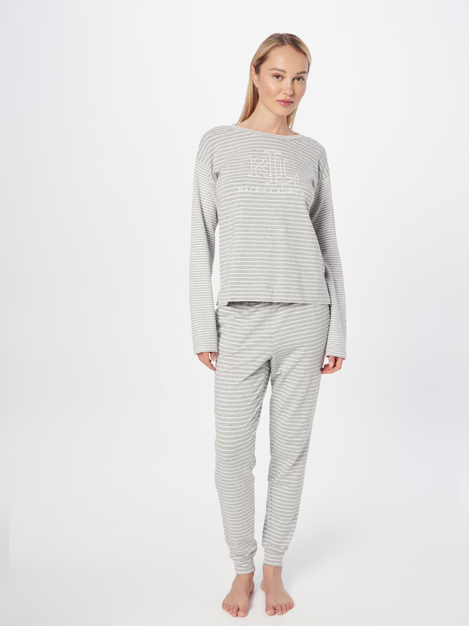 Lauren Ralph Lauren Pijama gri amestecat / alb - Pled.ro