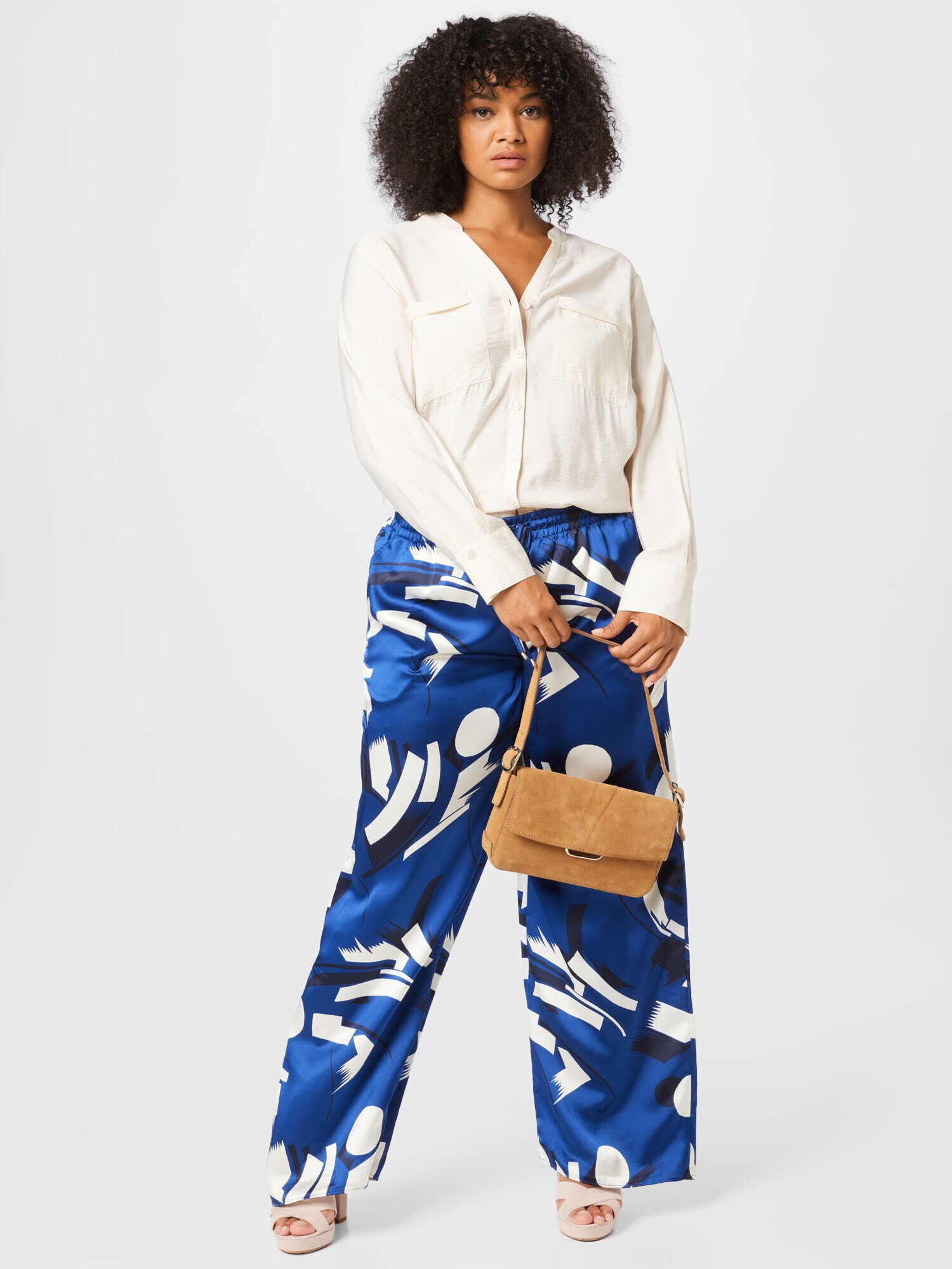 Lauren Ralph Lauren Plus Pantaloni crem / albastru / bleumarin - Pled.ro