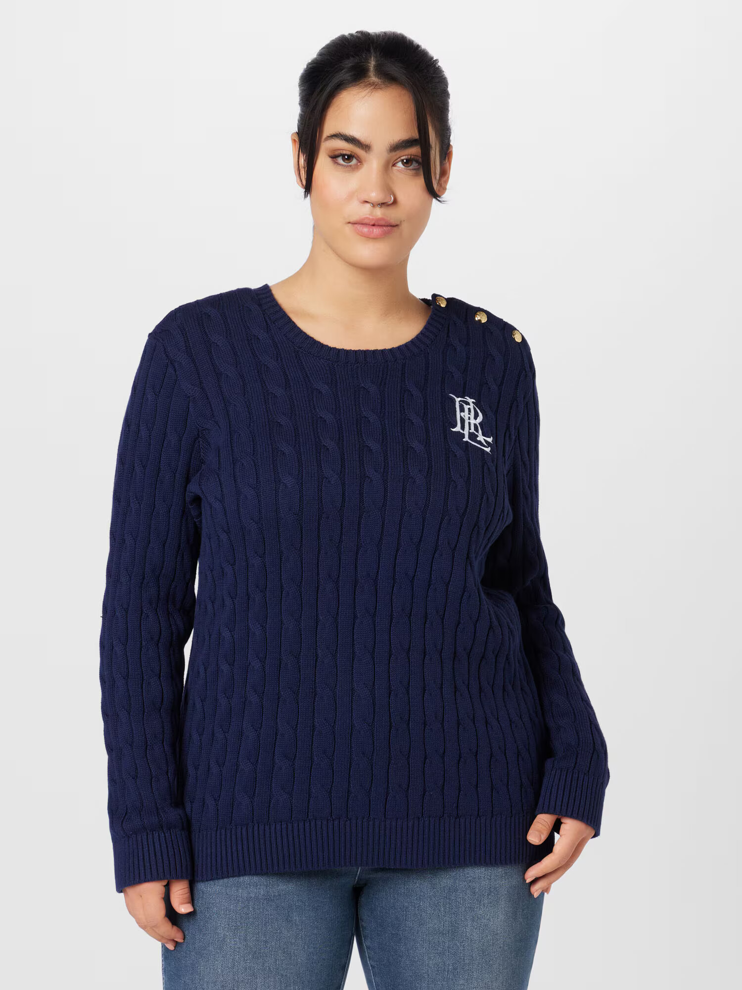 Lauren Ralph Lauren Plus Pulover 'MONTIVA' bleumarin / alb - Pled.ro