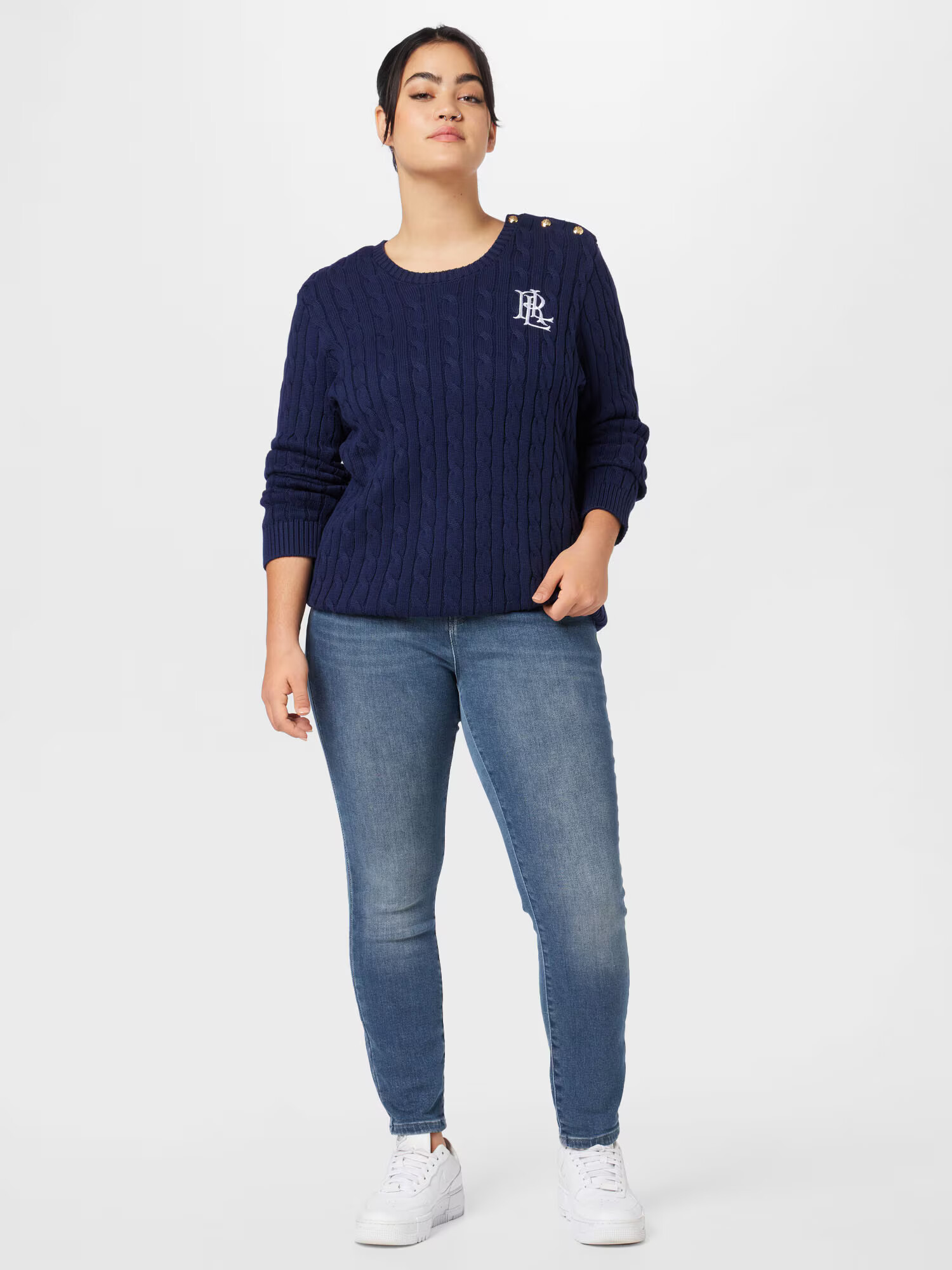 Lauren Ralph Lauren Plus Pulover 'MONTIVA' bleumarin / alb - Pled.ro