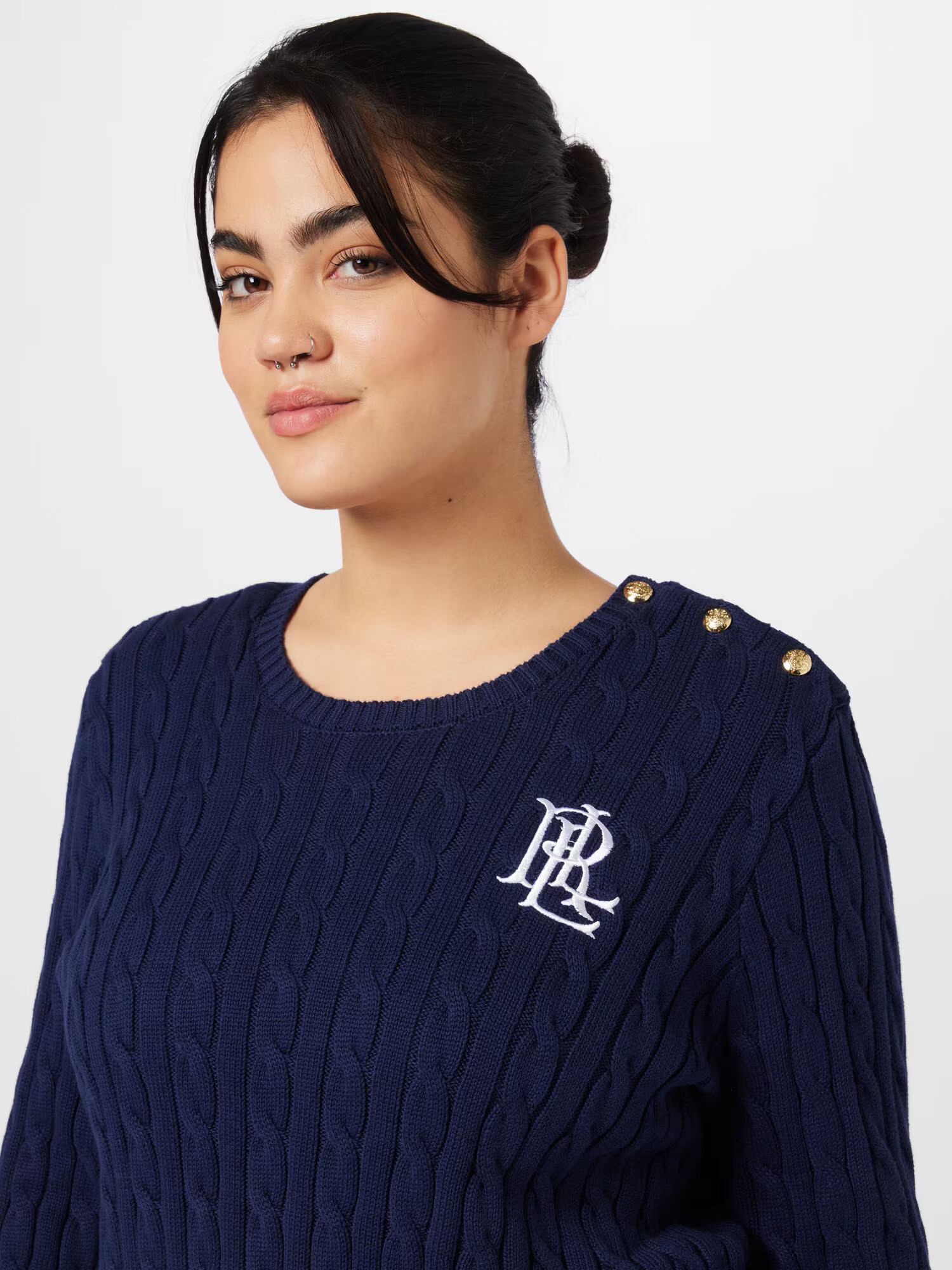 Lauren Ralph Lauren Plus Pulover 'MONTIVA' bleumarin / alb - Pled.ro