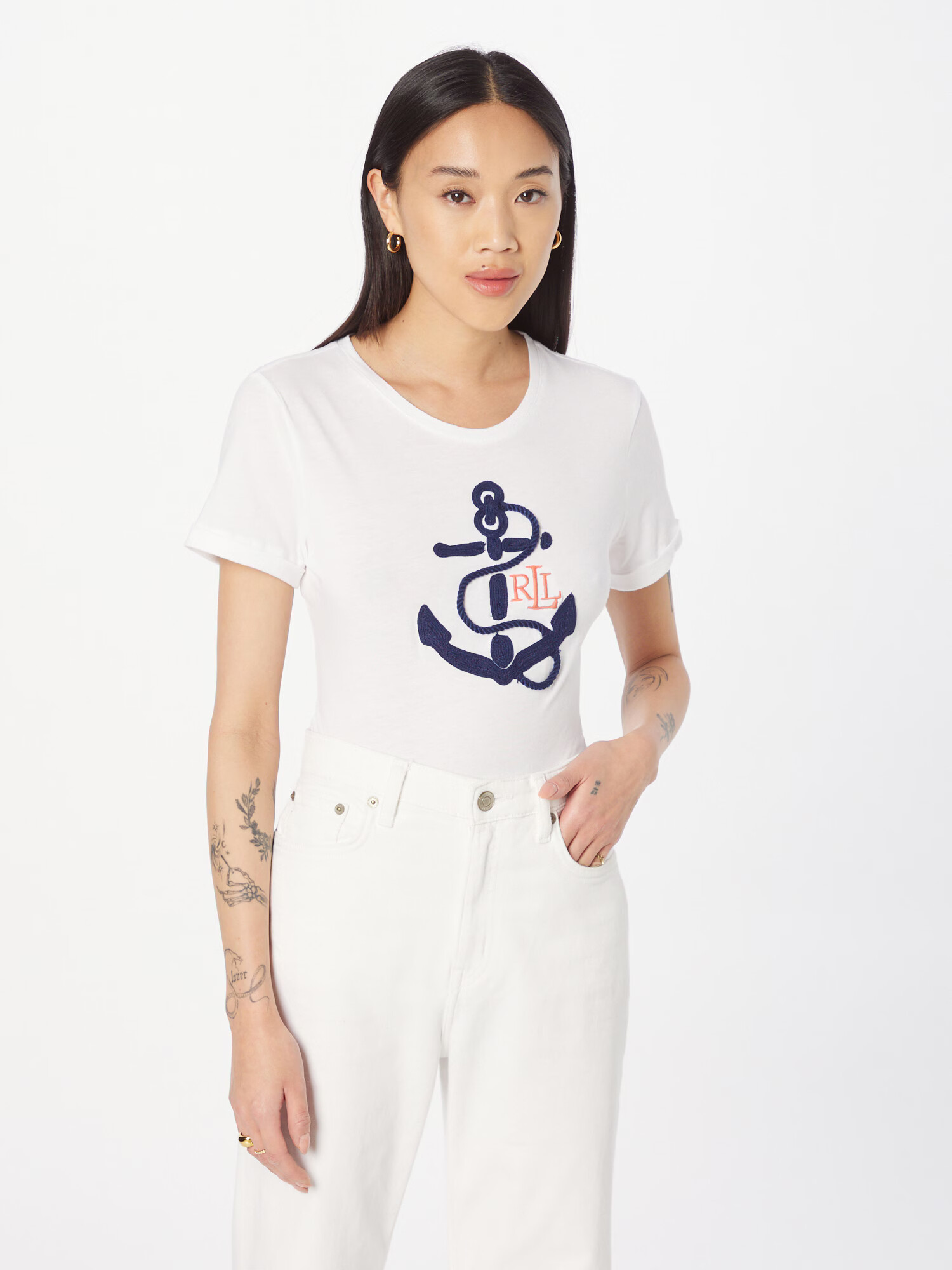 Lauren Ralph Lauren Tricou 'HAILLY' bleumarin / portocaliu piersică / alb - Pled.ro