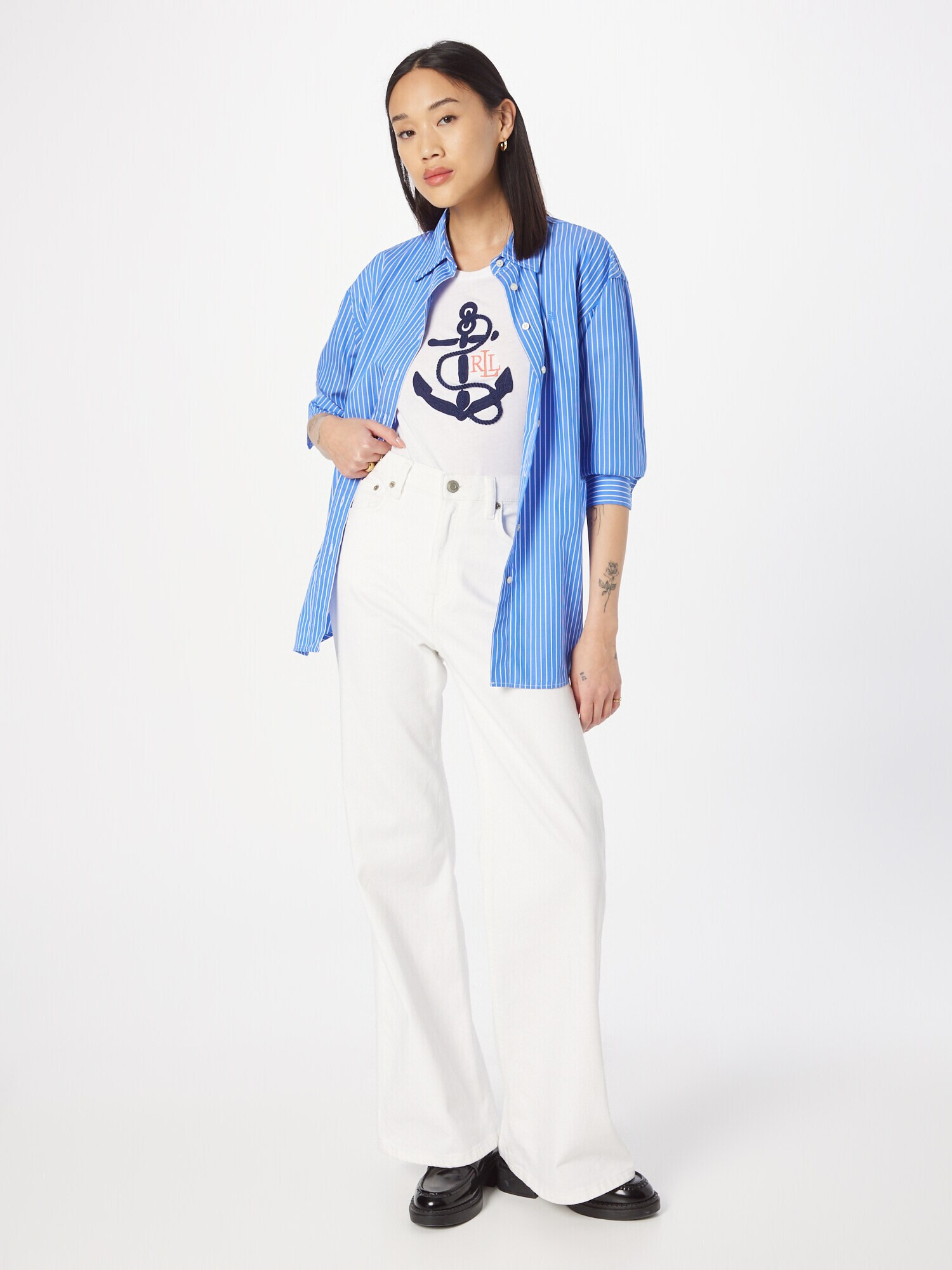 Lauren Ralph Lauren Tricou 'HAILLY' bleumarin / portocaliu piersică / alb - Pled.ro