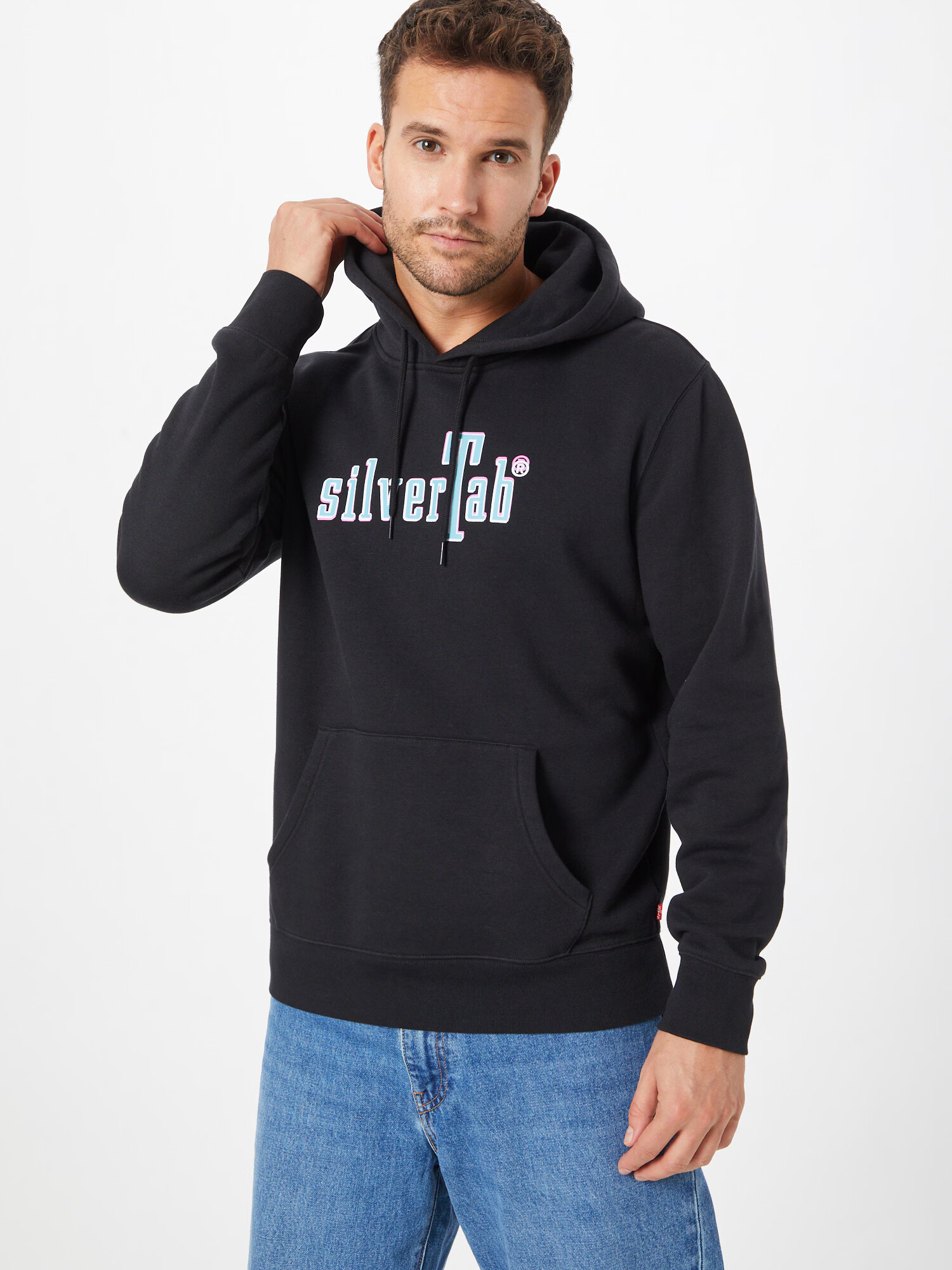 LEVI'S Bluză de molton 'STANDARD GRAPHIC HOODIE MULTI-COLOR' albastru deschis / negru / alb - Pled.ro