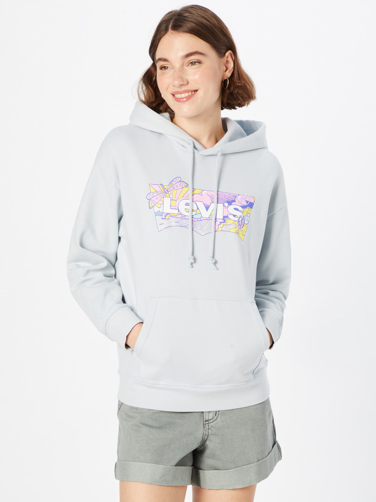 LEVI'S Bluză de molton 'GRAPHIC STANDARD HOODIE BLUES' albastru regal / albastru deschis / galben citron / roz deschis / alb - Pled.ro