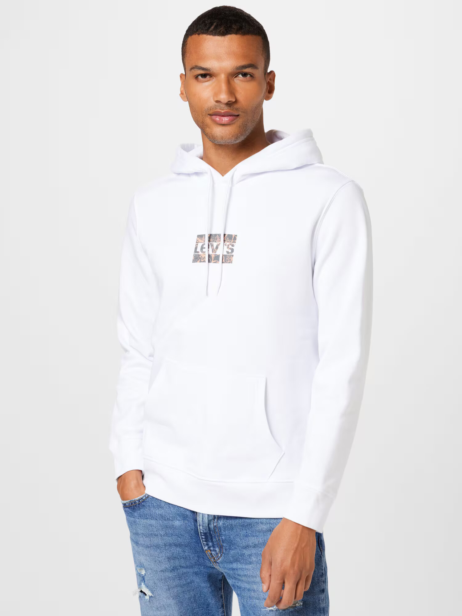 LEVI'S Bluză de molton 'LSE_T3 GRAPHIC HOODIE NEUTRALS' gri / portocaliu caisă / alb - Pled.ro