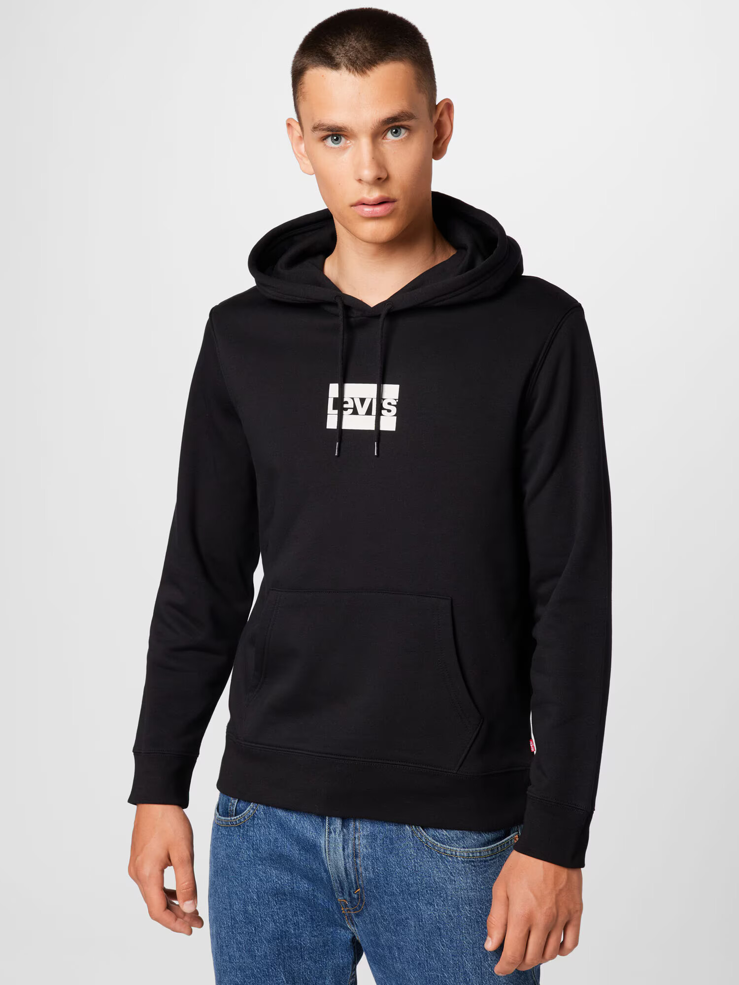 LEVI'S Bluză de molton 'LSE_T3 GRAPHIC HOODIE BLACKS' negru / alb - Pled.ro