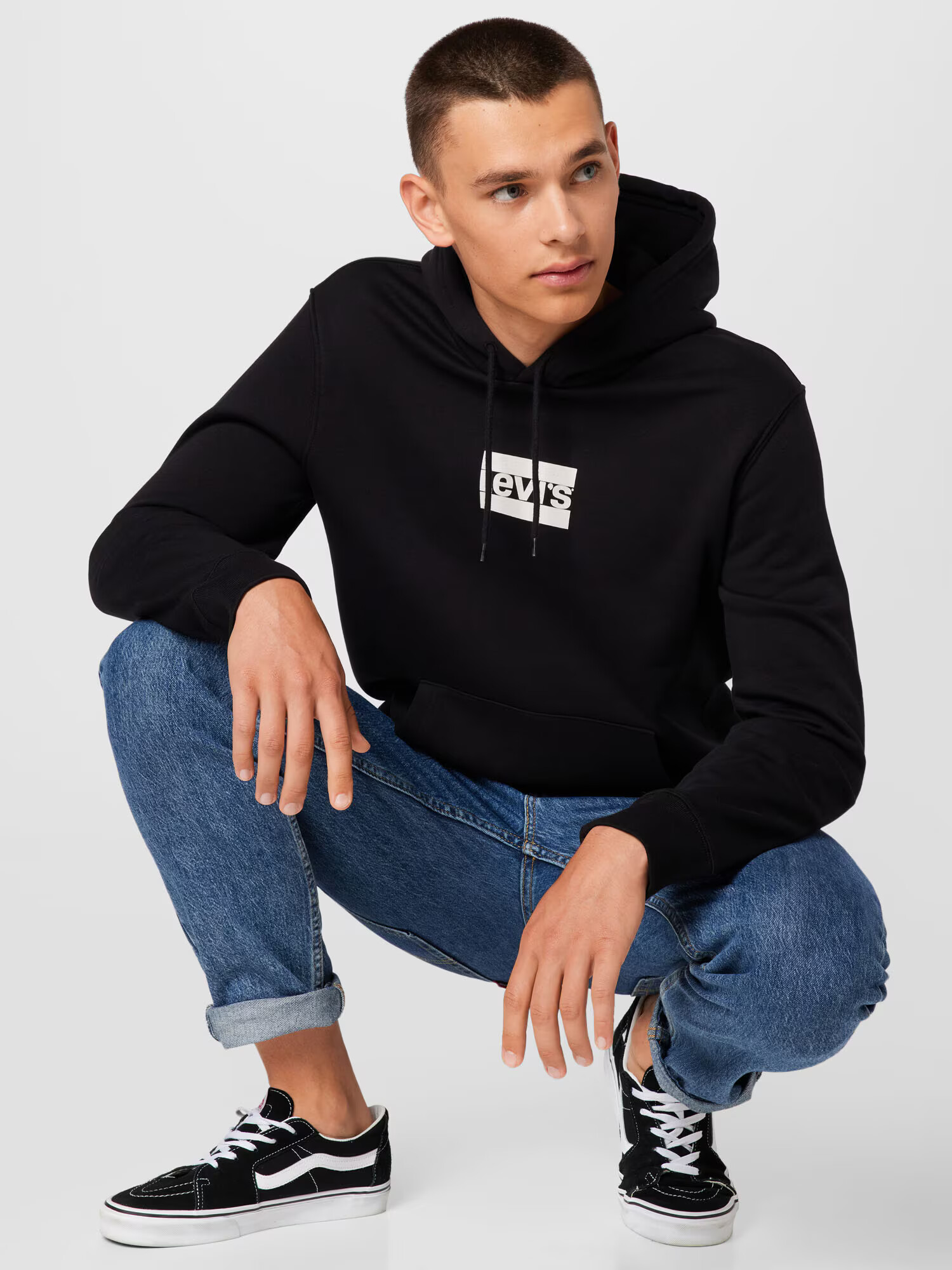 LEVI'S Bluză de molton 'LSE_T3 GRAPHIC HOODIE BLACKS' negru / alb - Pled.ro