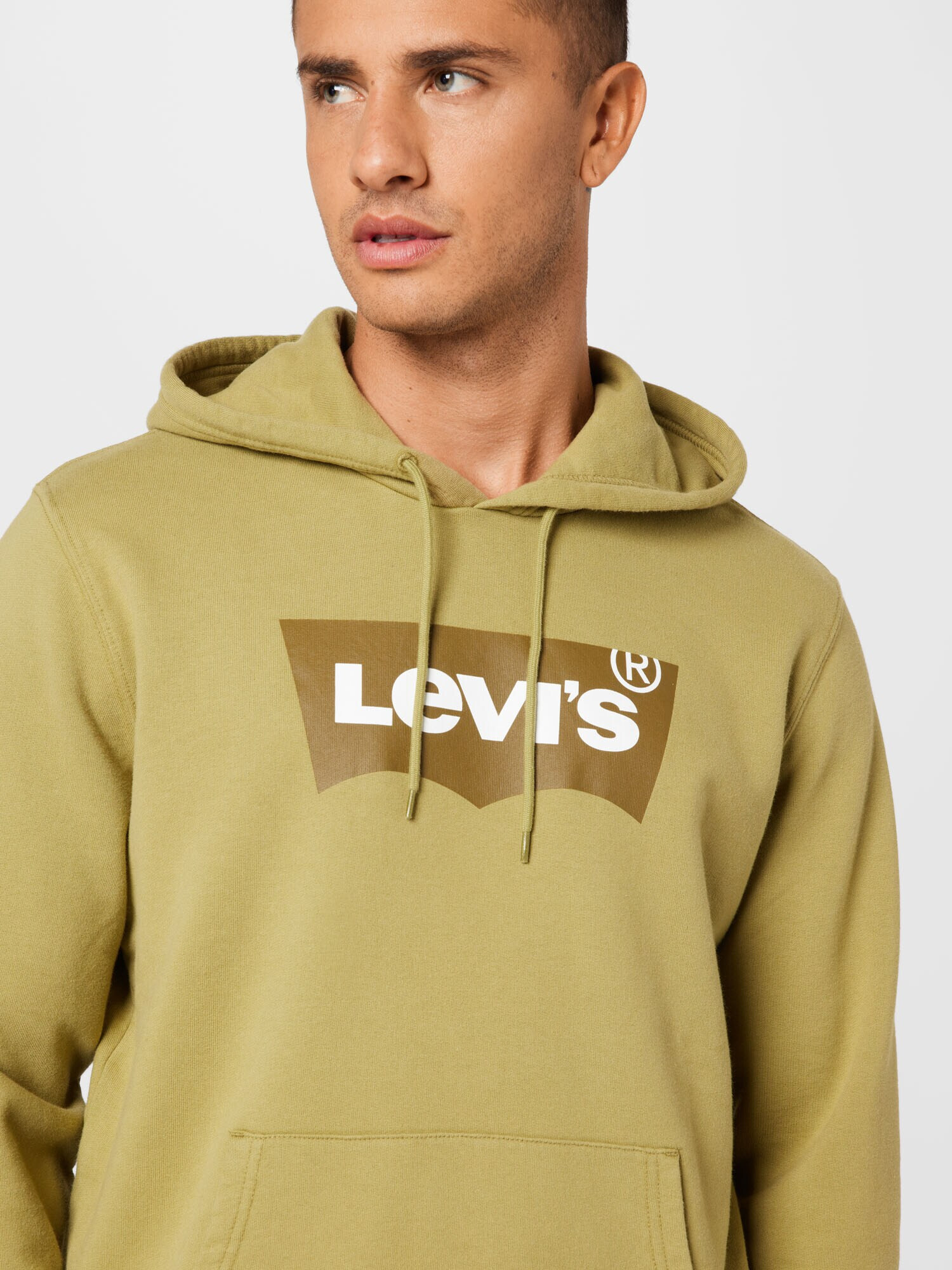 LEVI'S Bluză de molton 'STANDARD GRAPHIC HOODIE NEUTRALS' oliv / verde stuf / alb - Pled.ro