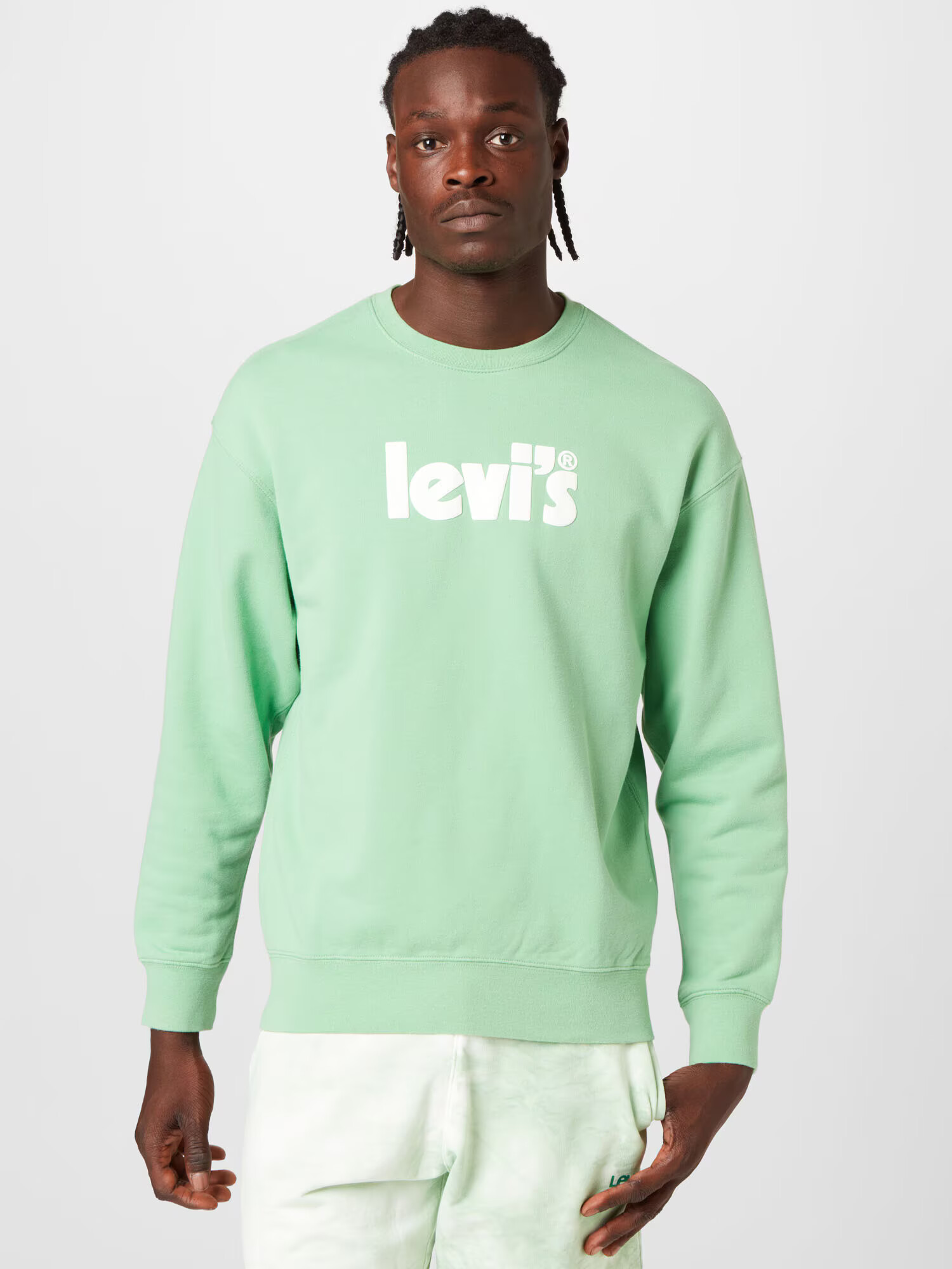 LEVI'S Bluză de molton 'RELAXD GRAPHIC CREW GREENS' verde mentă / alb - Pled.ro