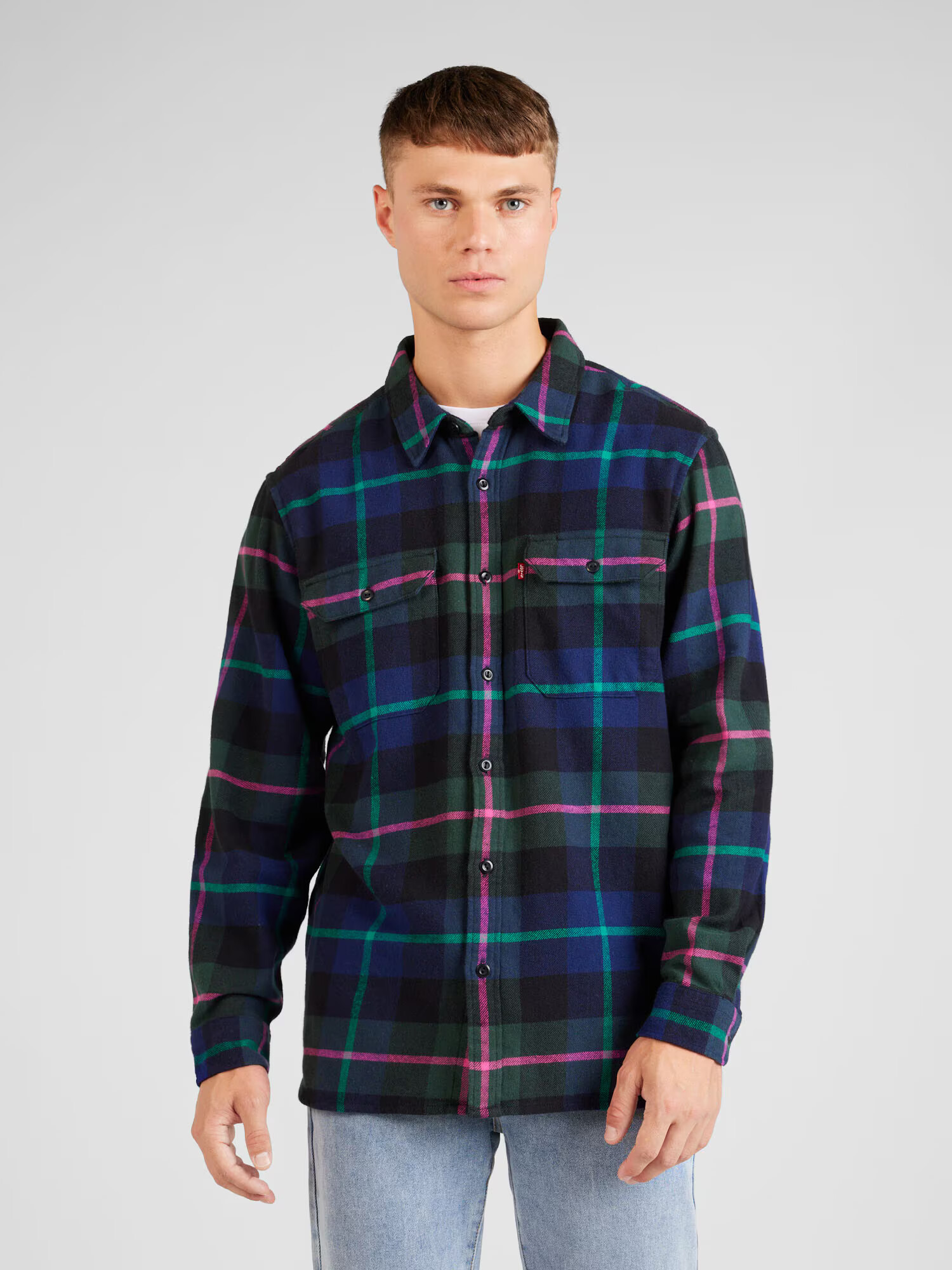 LEVI'S Cămașă 'JACKSON WORKER' indigo / verde jad / verde închis / roz - Pled.ro