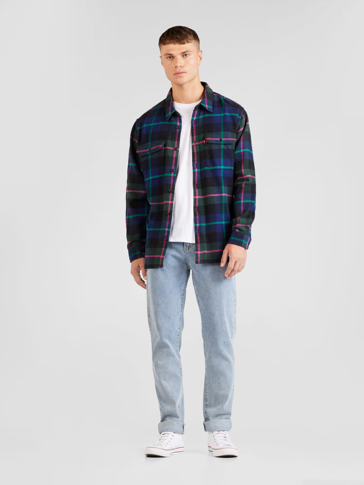 LEVI'S Cămașă 'JACKSON WORKER' indigo / verde jad / verde închis / roz - Pled.ro