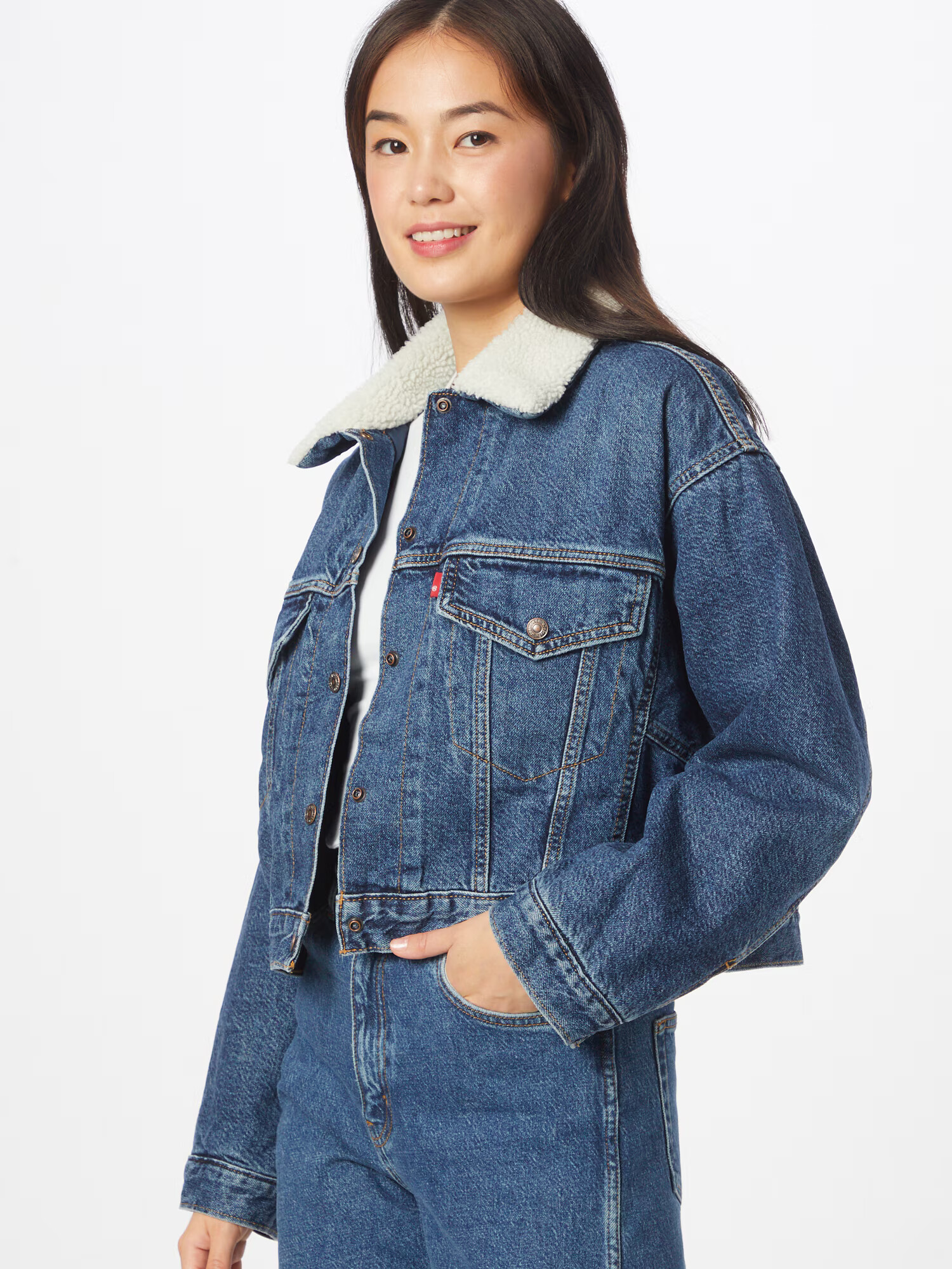 LEVI'S Geacă de primăvară-toamnă 'CROPPED LOOSE SHERPA' albastru denim - Pled.ro