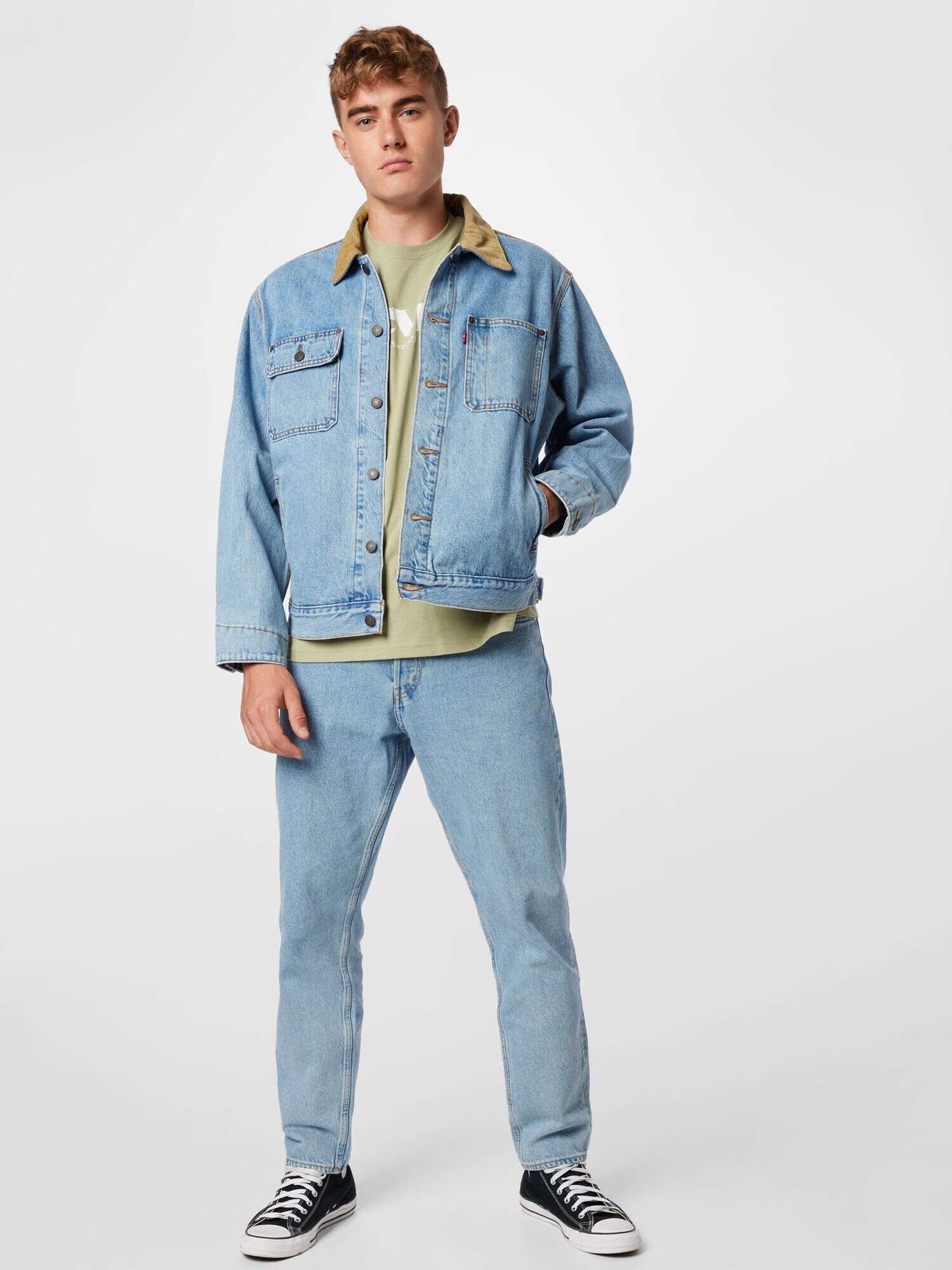 LEVI'S Geacă de primăvară-toamnă 'SUNSET TRUCKER LIGHT INDIGO - WORN IN' maro cămilă / albastru denim - Pled.ro