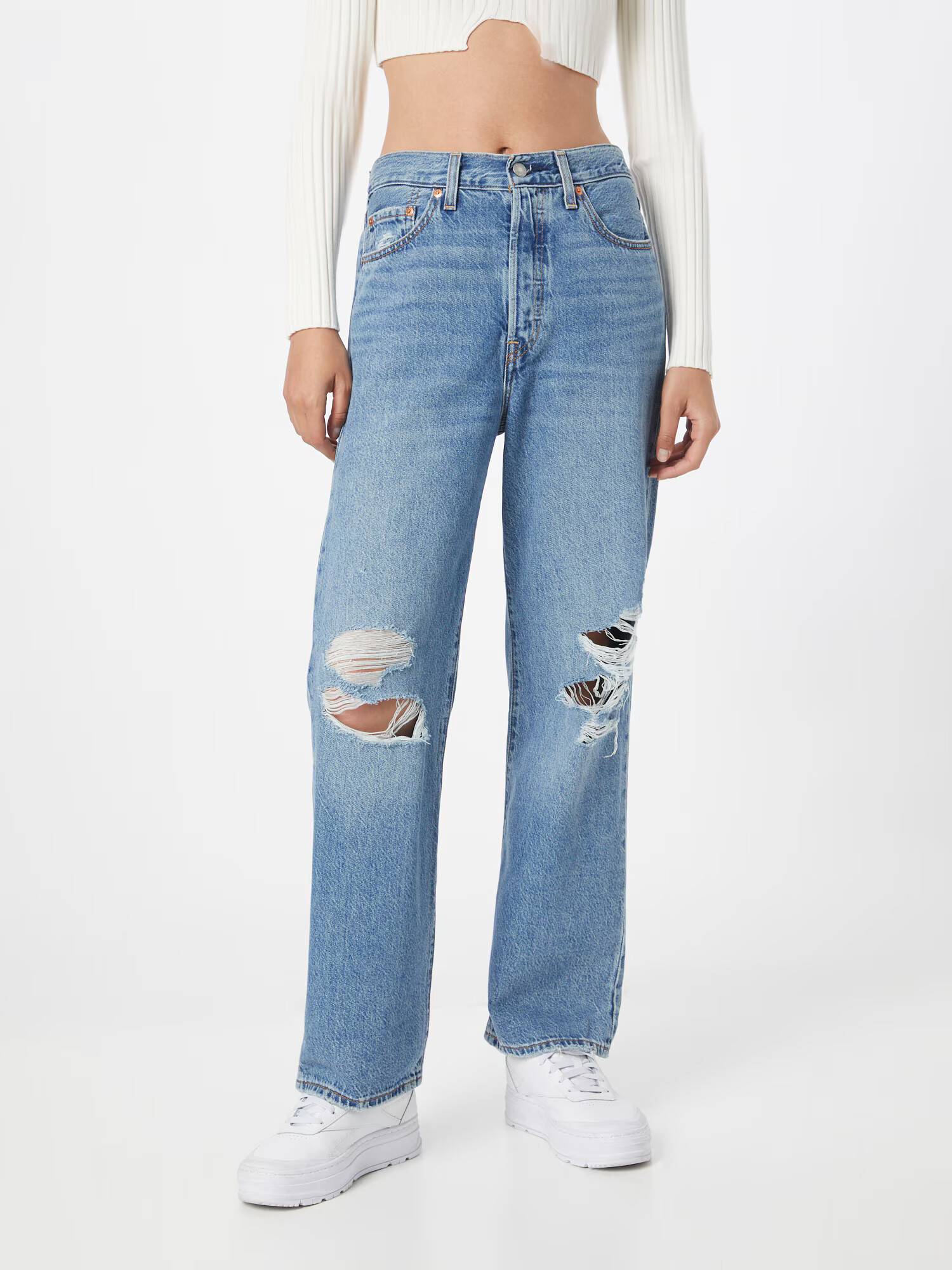 LEVI'S Jeans 'RIBCAGE STRAIGHT ANKLE LIGHT INDIGO - WORN IN' albastru denim - Pled.ro