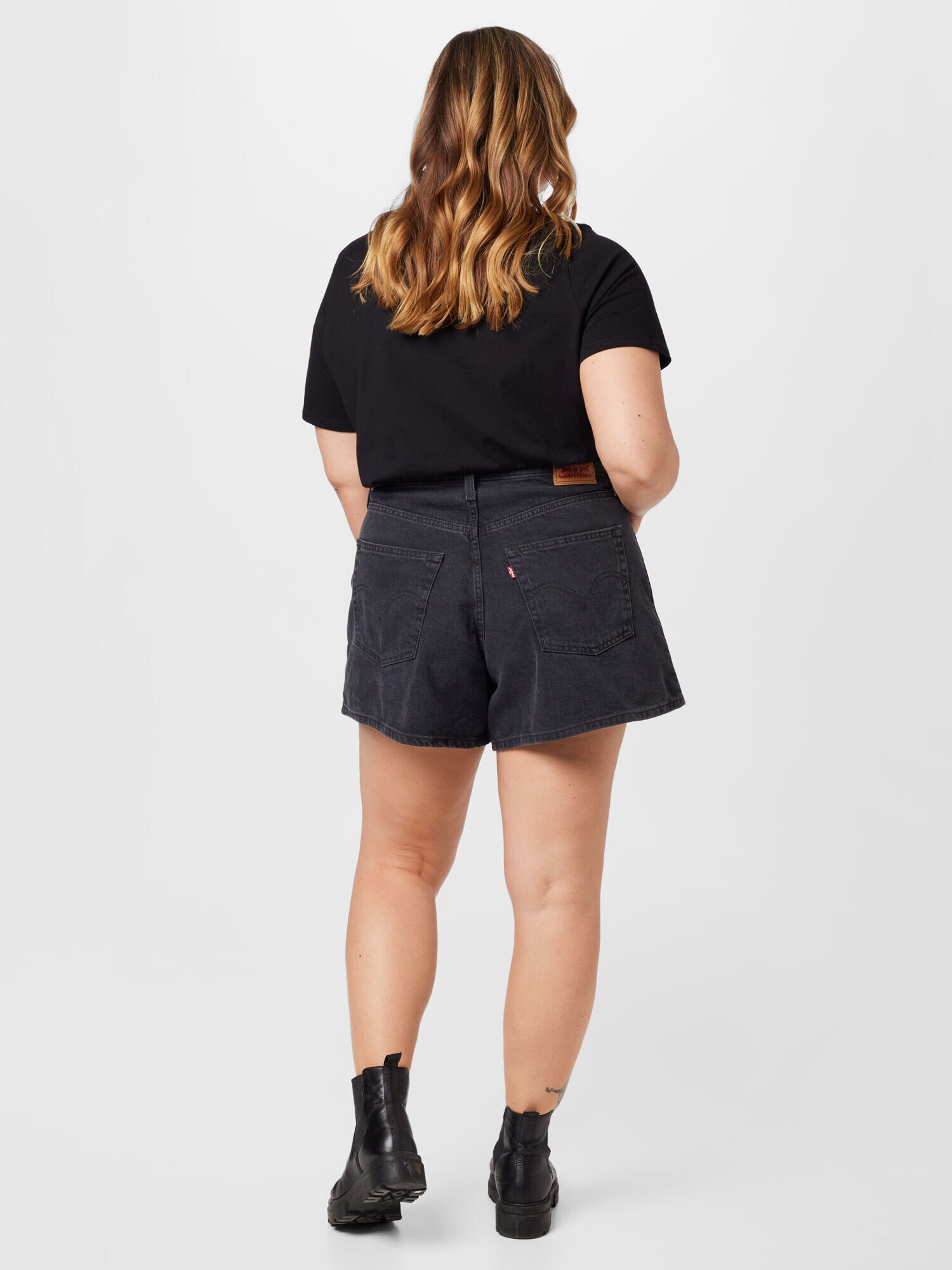 Levi's® Plus Jeans 'PLUS HW MOM SHORT LIGHT INDIGO - WORN IN' negru denim - Pled.ro