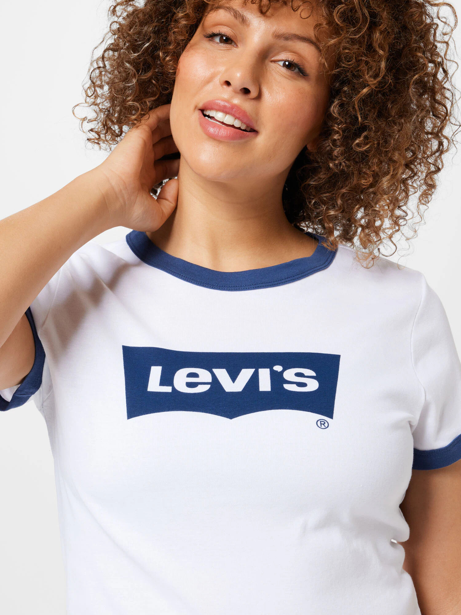 Levi's® Plus Tricou 'PL GRAPHIC MINI RINGER NEUTRALS' albastru închis / alb - Pled.ro