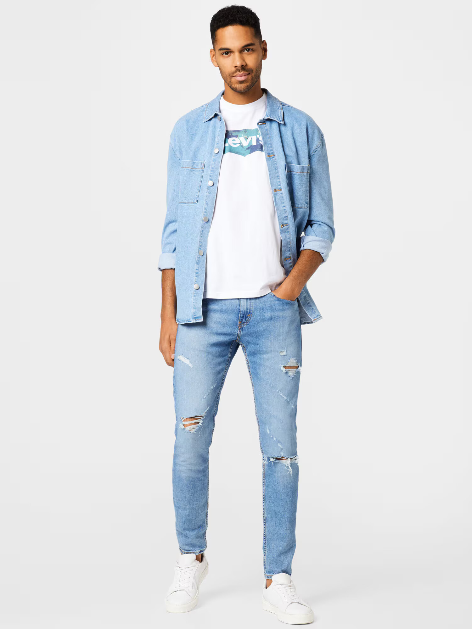 LEVI'S Tricou bleumarin / turcoaz / alb - Pled.ro