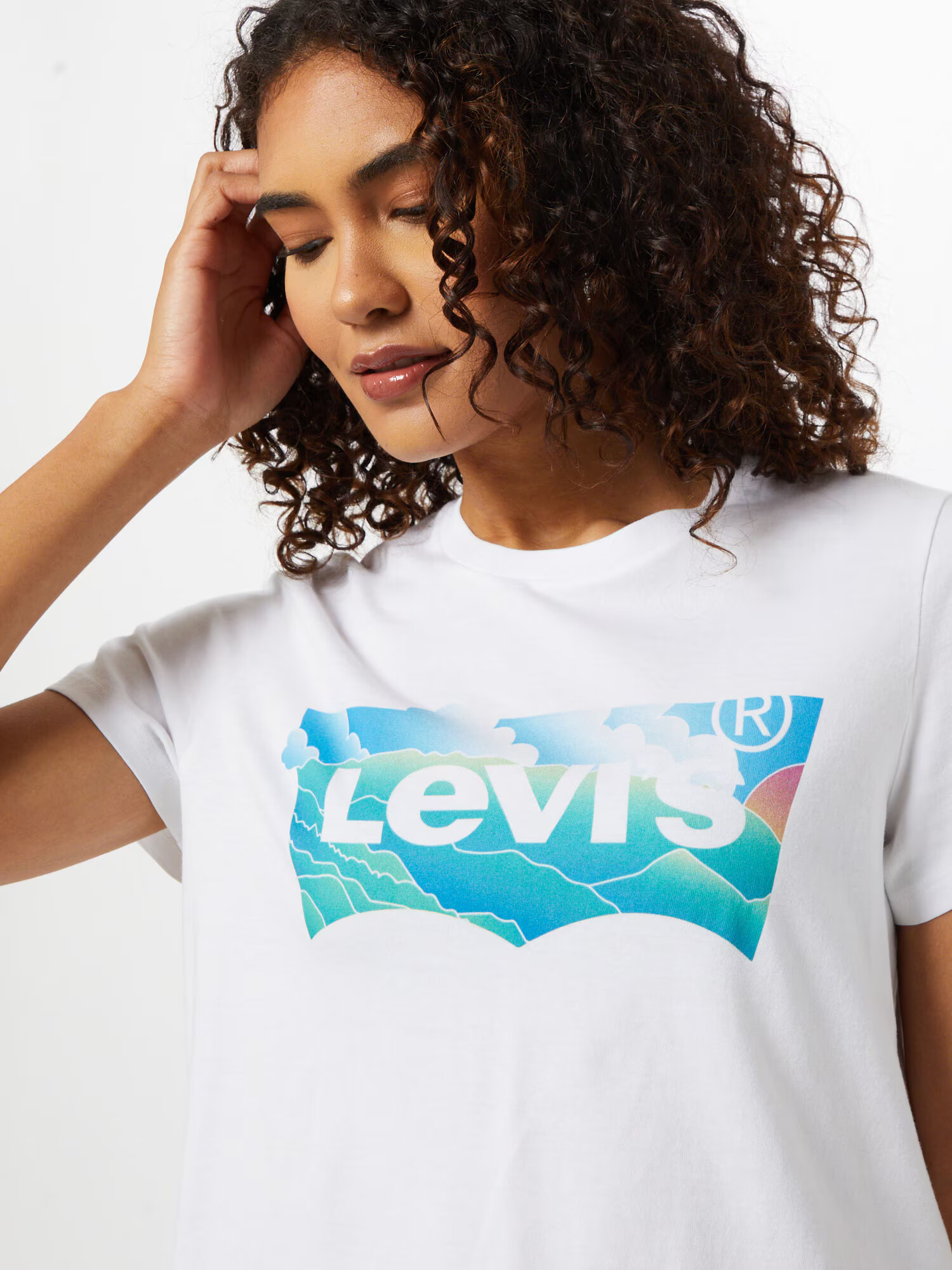 LEVI'S Tricou 'GRAPHIC JORDIE TEE NEUTRALS' turcoaz / alb - Pled.ro