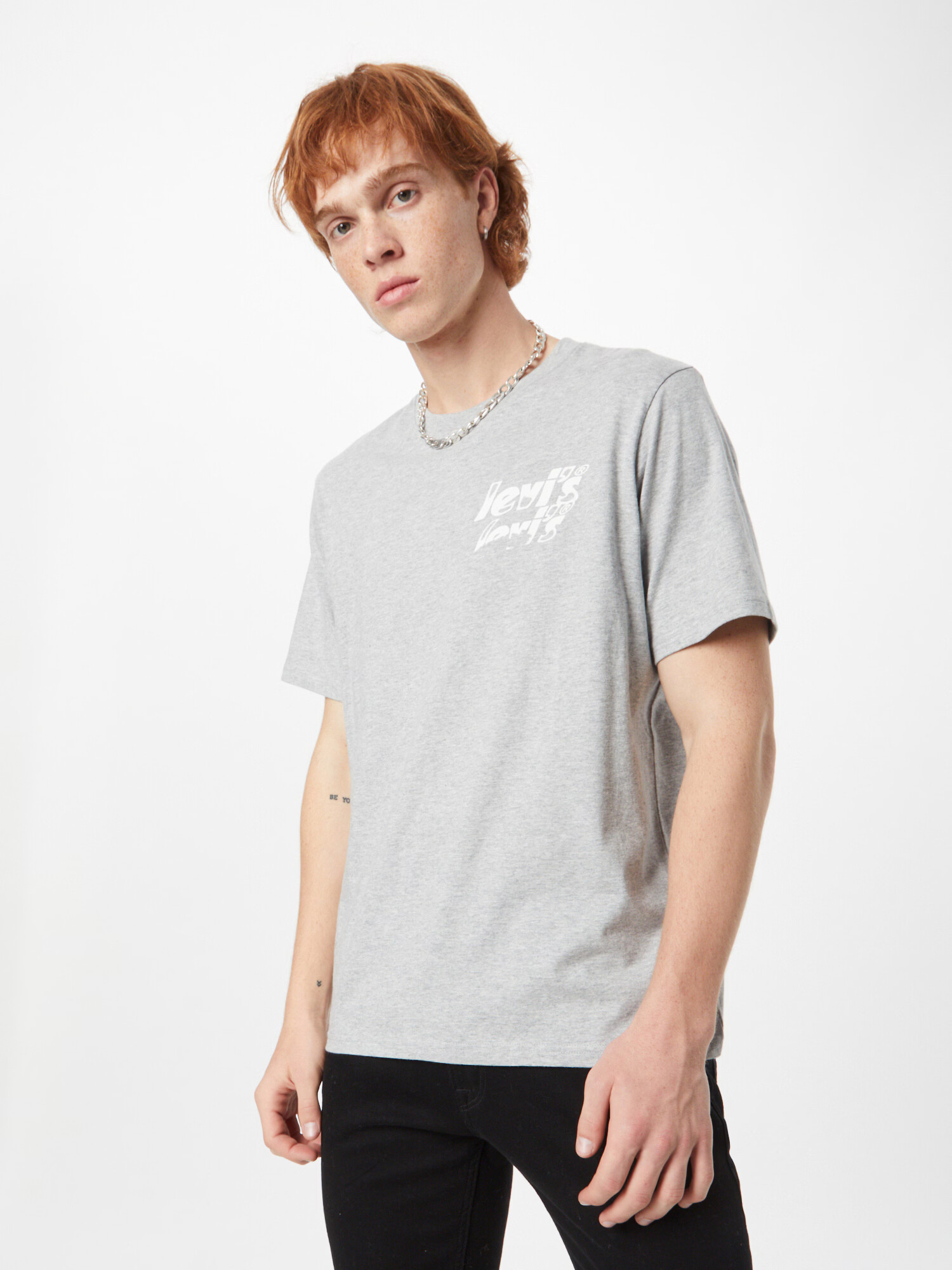 LEVI'S Tricou gri / alb - Pled.ro