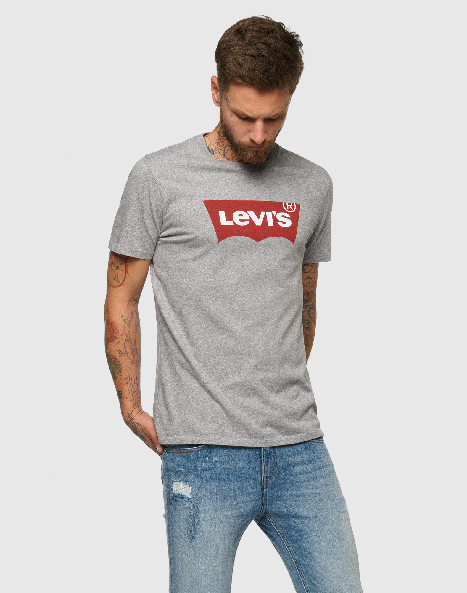 LEVI'S ® Tricou gri amestecat / roșu cireș / alb - Pled.ro