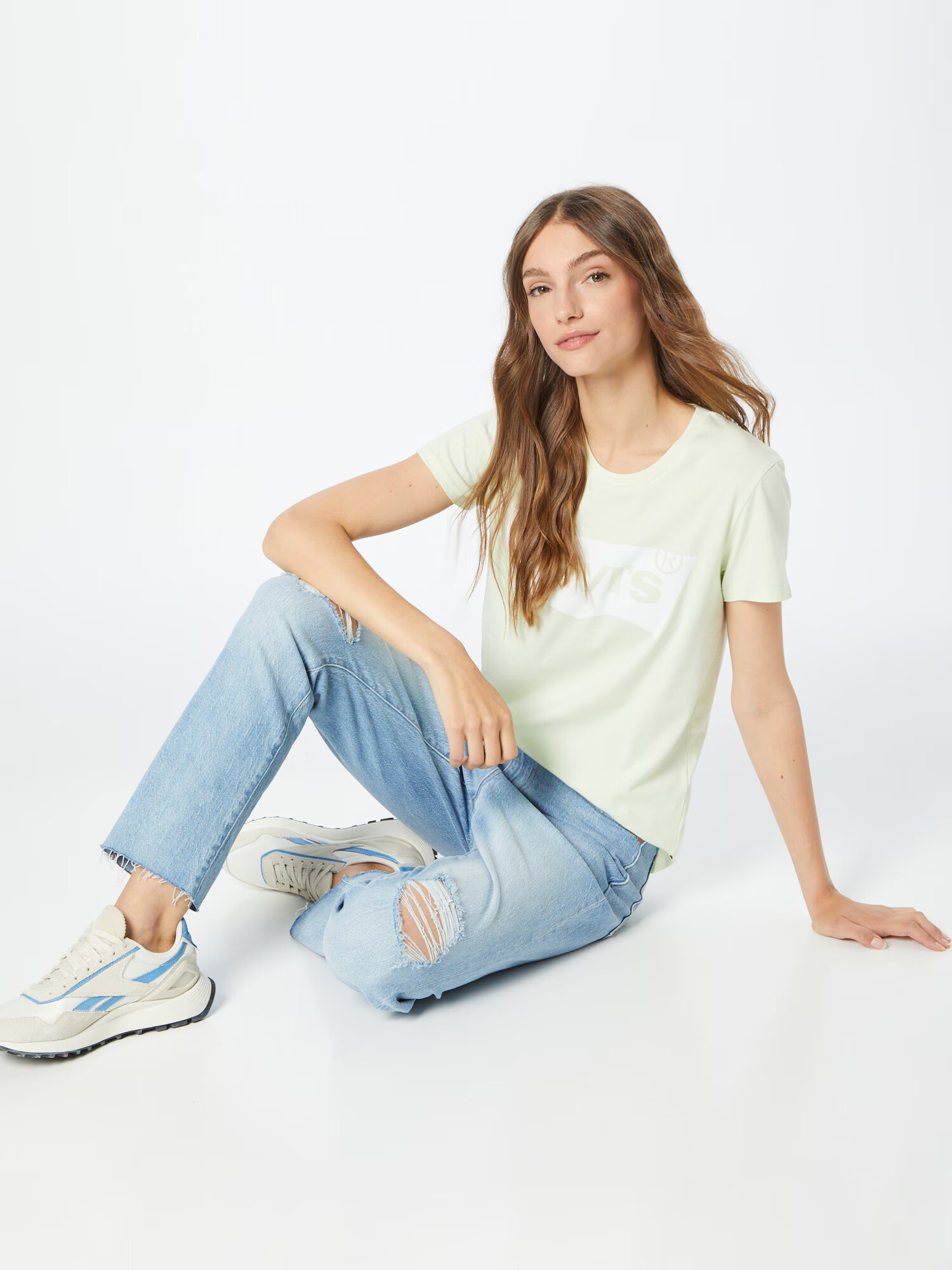 LEVI'S Tricou 'LSE THE PERFECT TEE GREENS' gri fumuriu / alb - Pled.ro