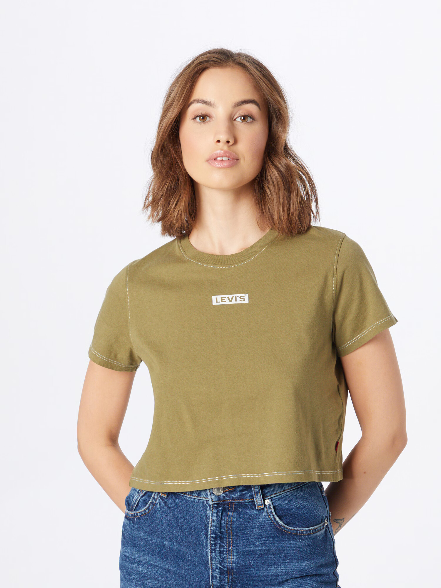 LEVI'S ® Tricou 'GR CROPPED JORDIE TEE GREENS' verde stuf / alb - Pled.ro