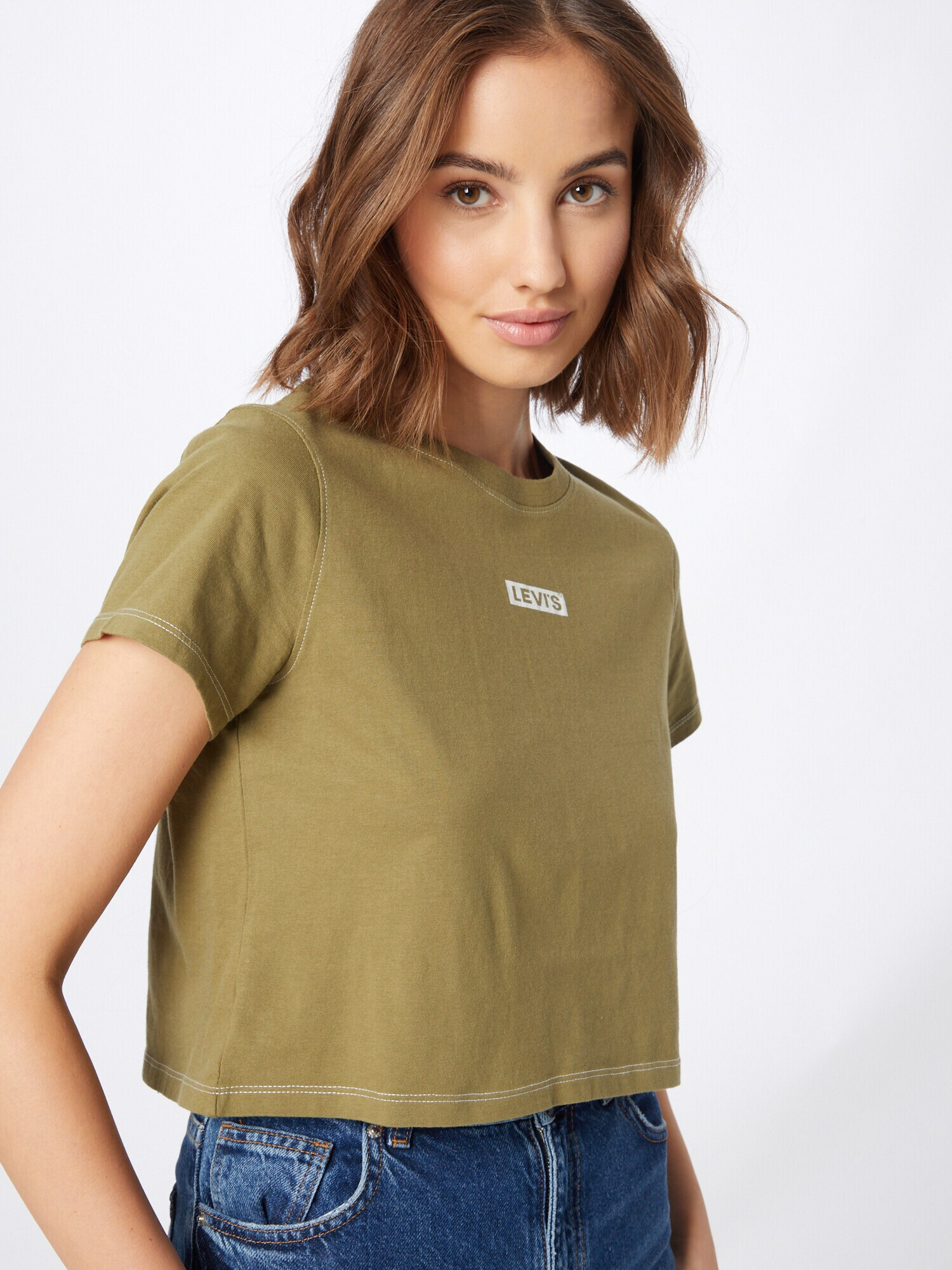 LEVI'S ® Tricou 'GR CROPPED JORDIE TEE GREENS' verde stuf / alb - Pled.ro