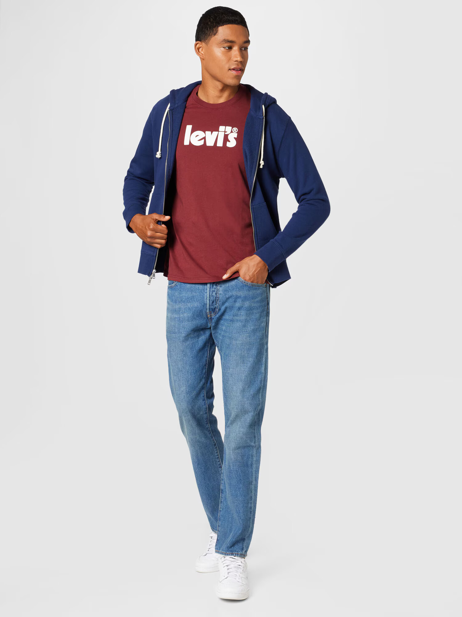 LEVI'S Tricou 'SS RELAXED FIT TEE MULTI-COLOR' roșu bordeaux / alb - Pled.ro