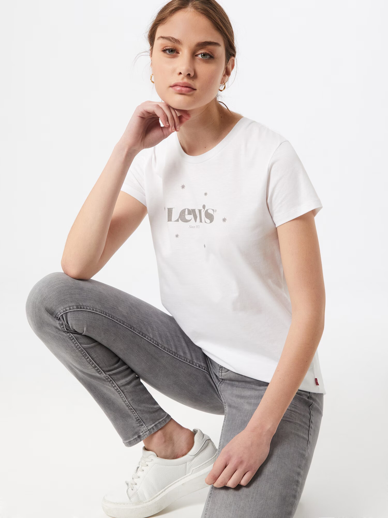 LEVI'S Tricou 'The Perfect' argintiu / alb - Pled.ro