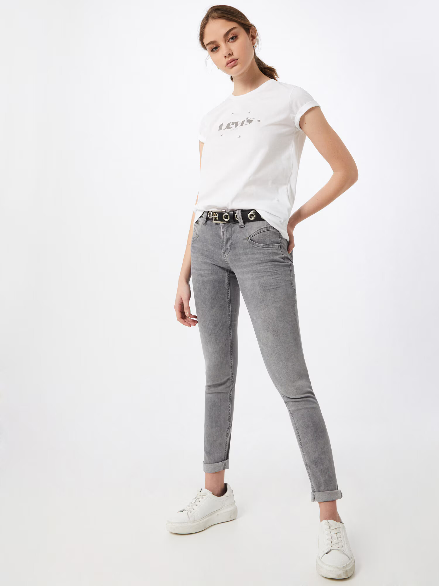 LEVI'S Tricou 'The Perfect' argintiu / alb - Pled.ro