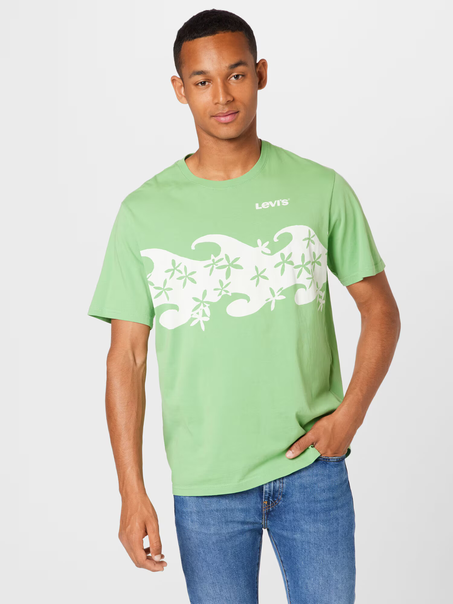 LEVI'S Tricou verde deschis / alb - Pled.ro