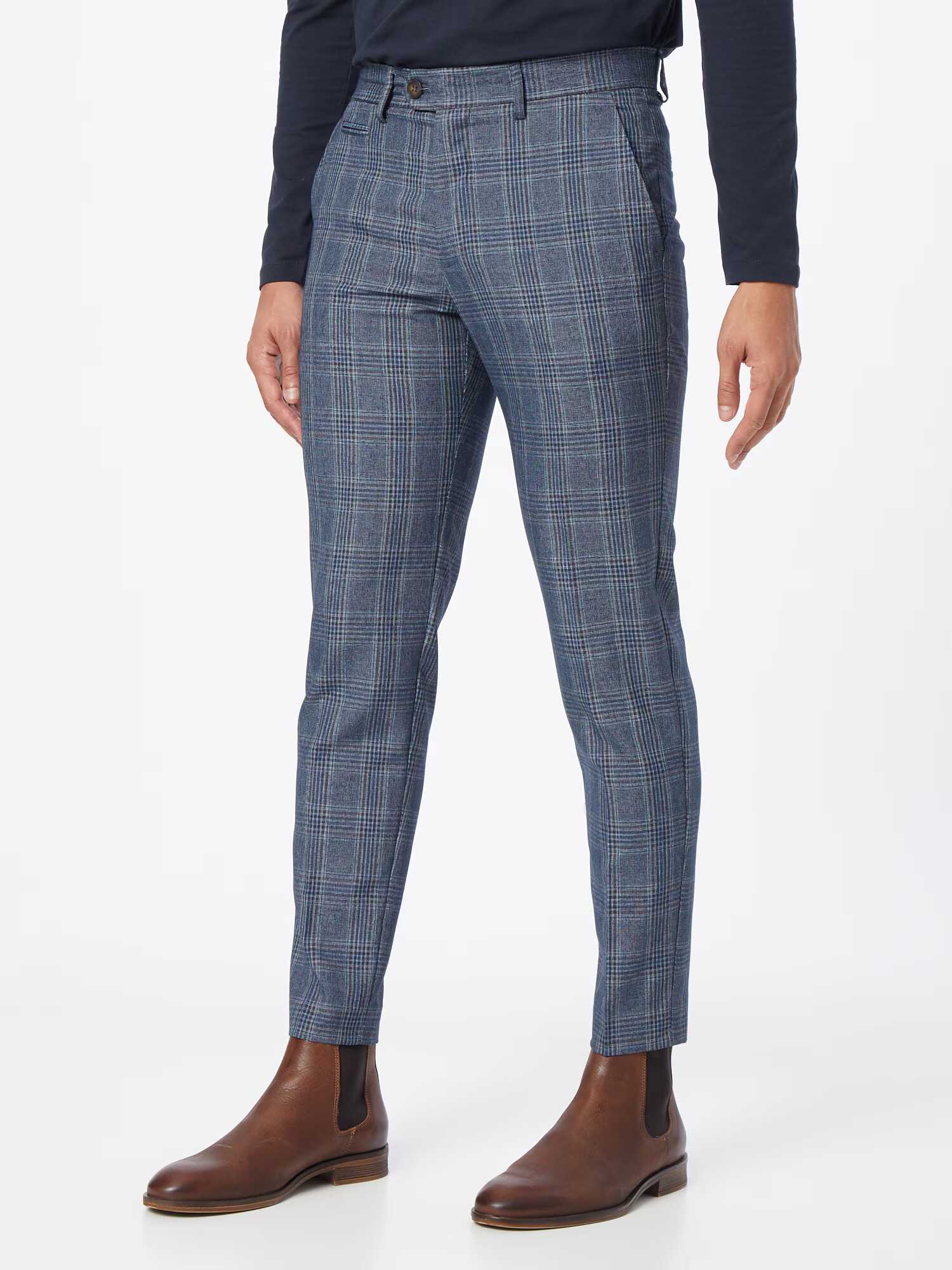 Lindbergh Pantaloni eleganți bleumarin / maro caramel / alb - Pled.ro