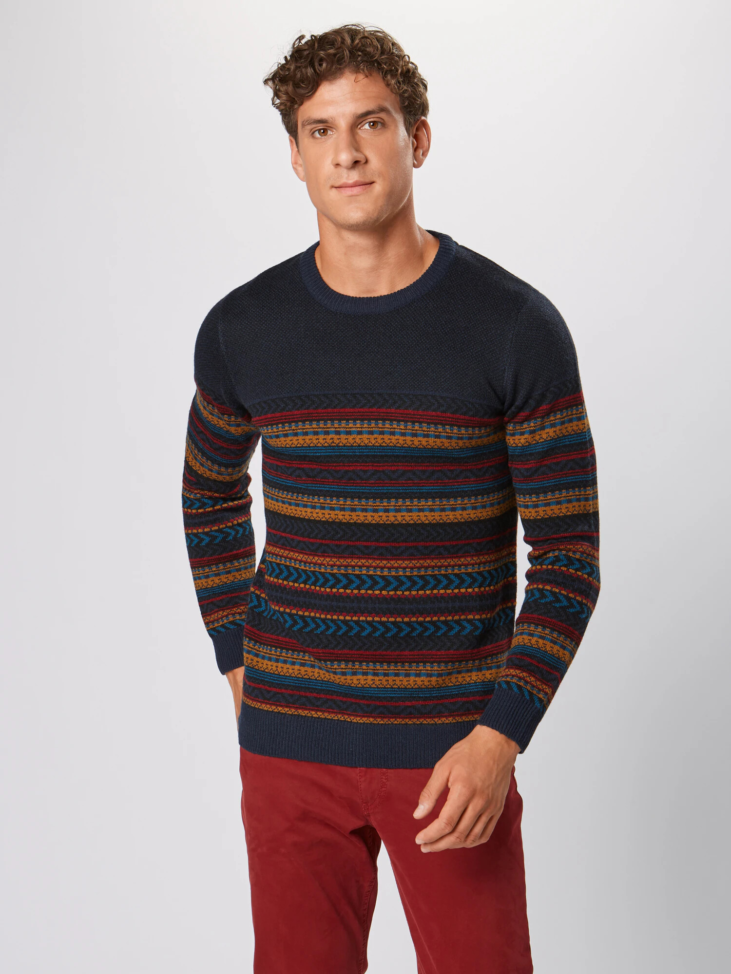 Lindbergh Pulover 'Jacquard knit' bleumarin / galben / roșu - Pled.ro