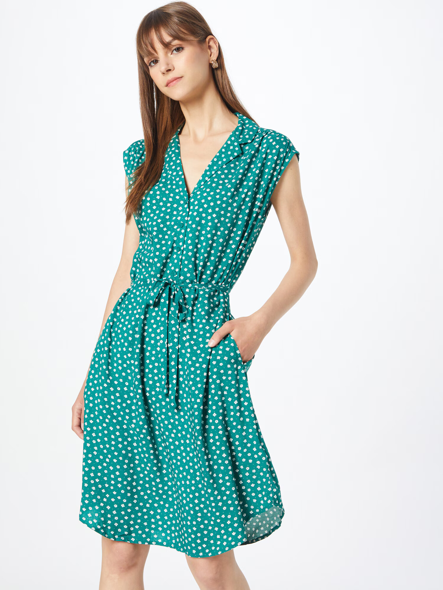 Lindex Rochie tip bluză 'Lilja' verde jad / alb - Pled.ro