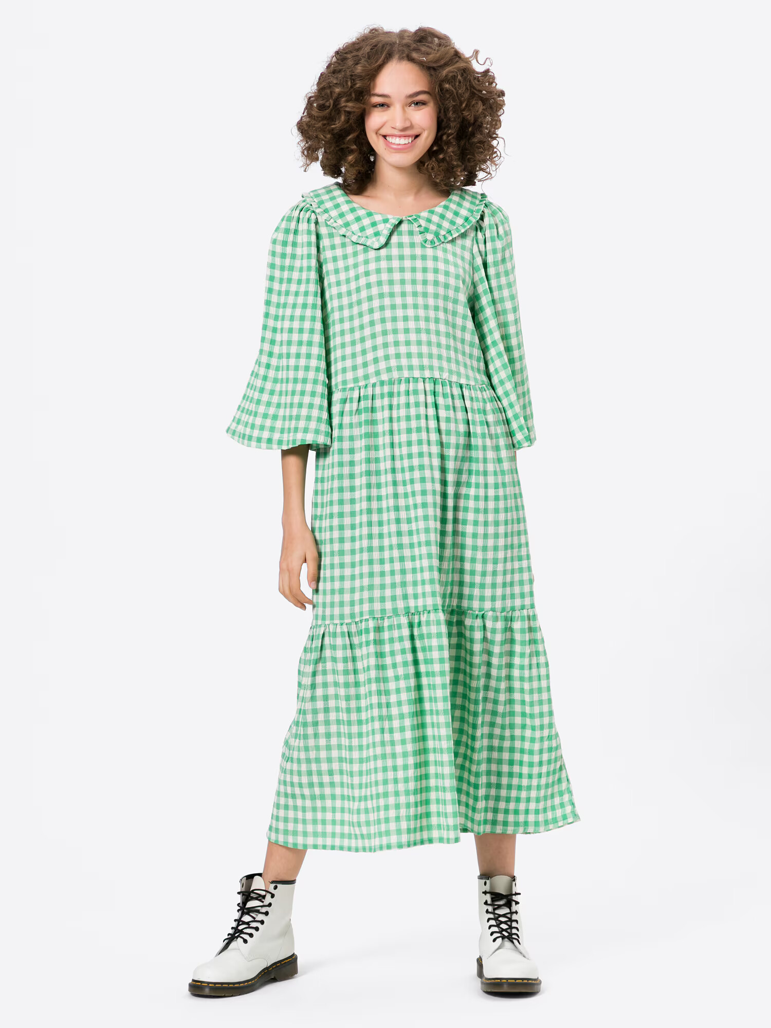 Lollys Laundry Rochie tip bluză 'Sonya' verde / alb - Pled.ro