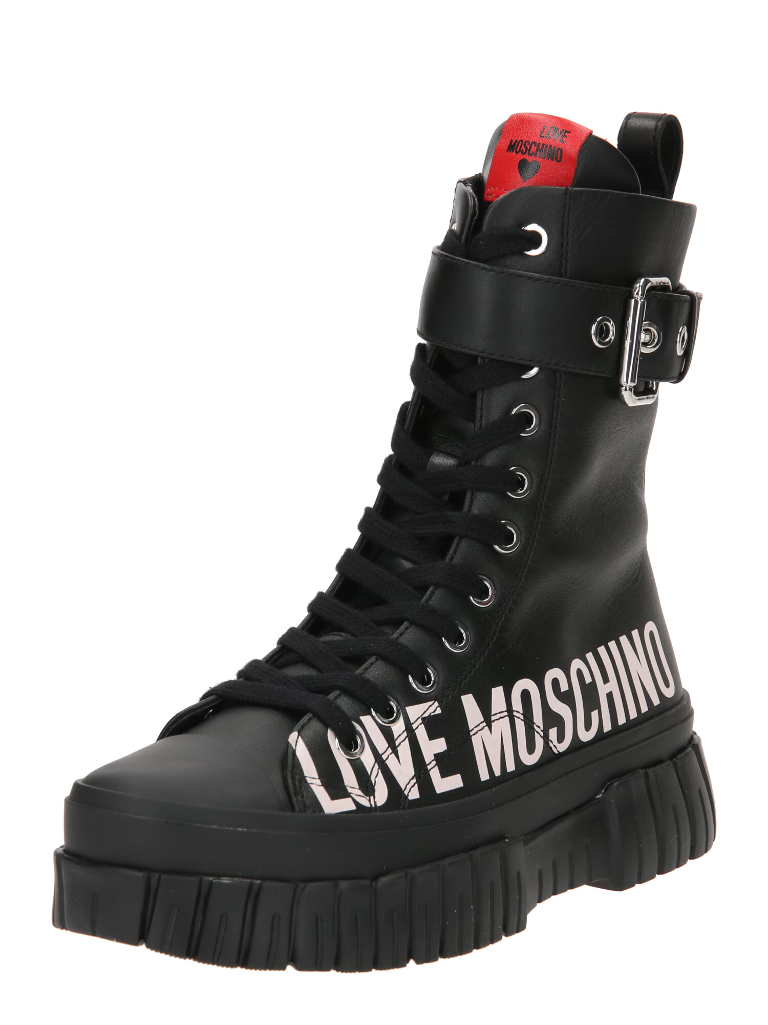 Love Moschino Ghete cu șireturi 'LOVELY LOVE' negru / alb - Pled.ro