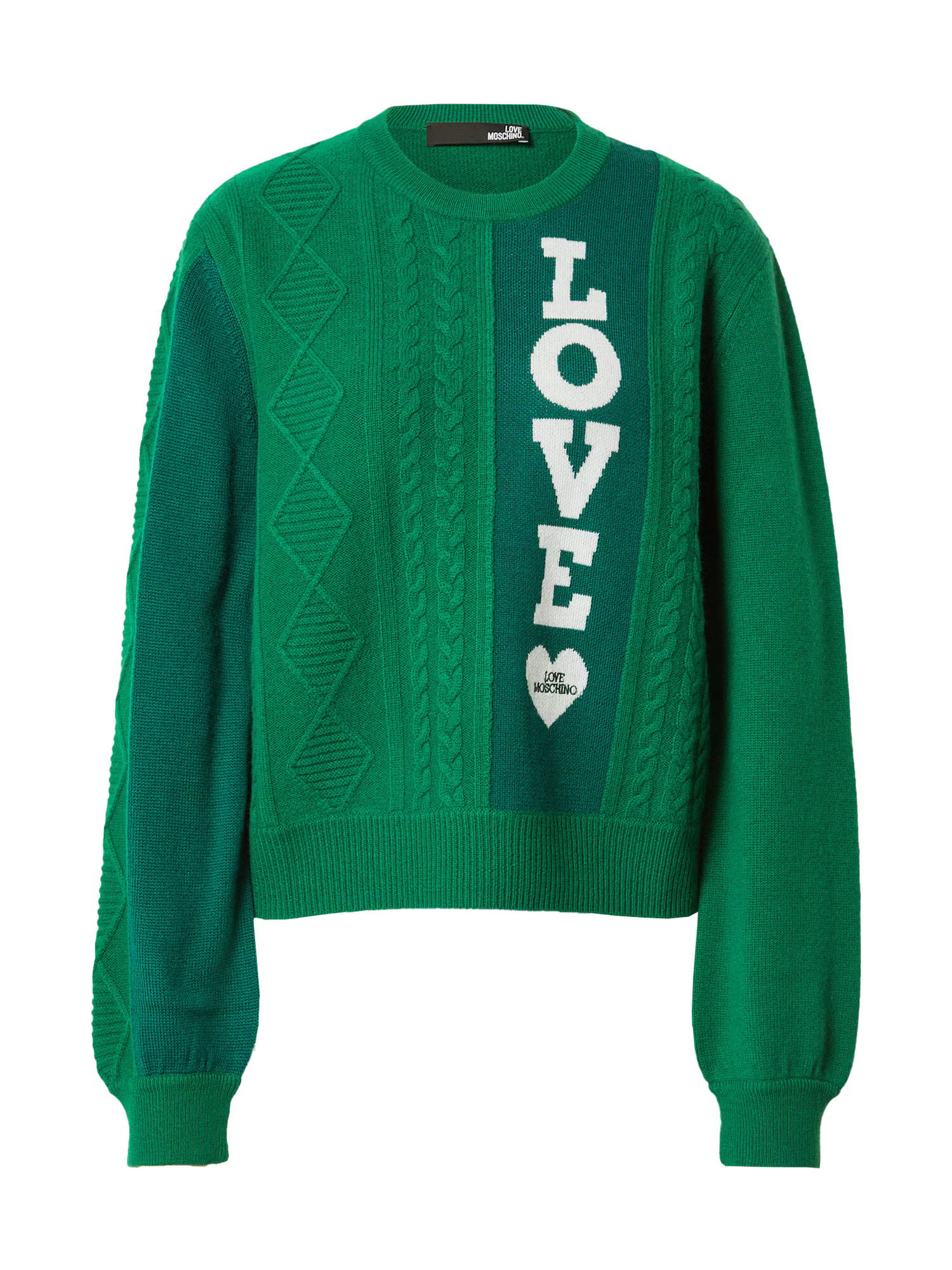 Love Moschino Pulover 'MAGLIA' verde iarbă / verde închis / alb - Pled.ro