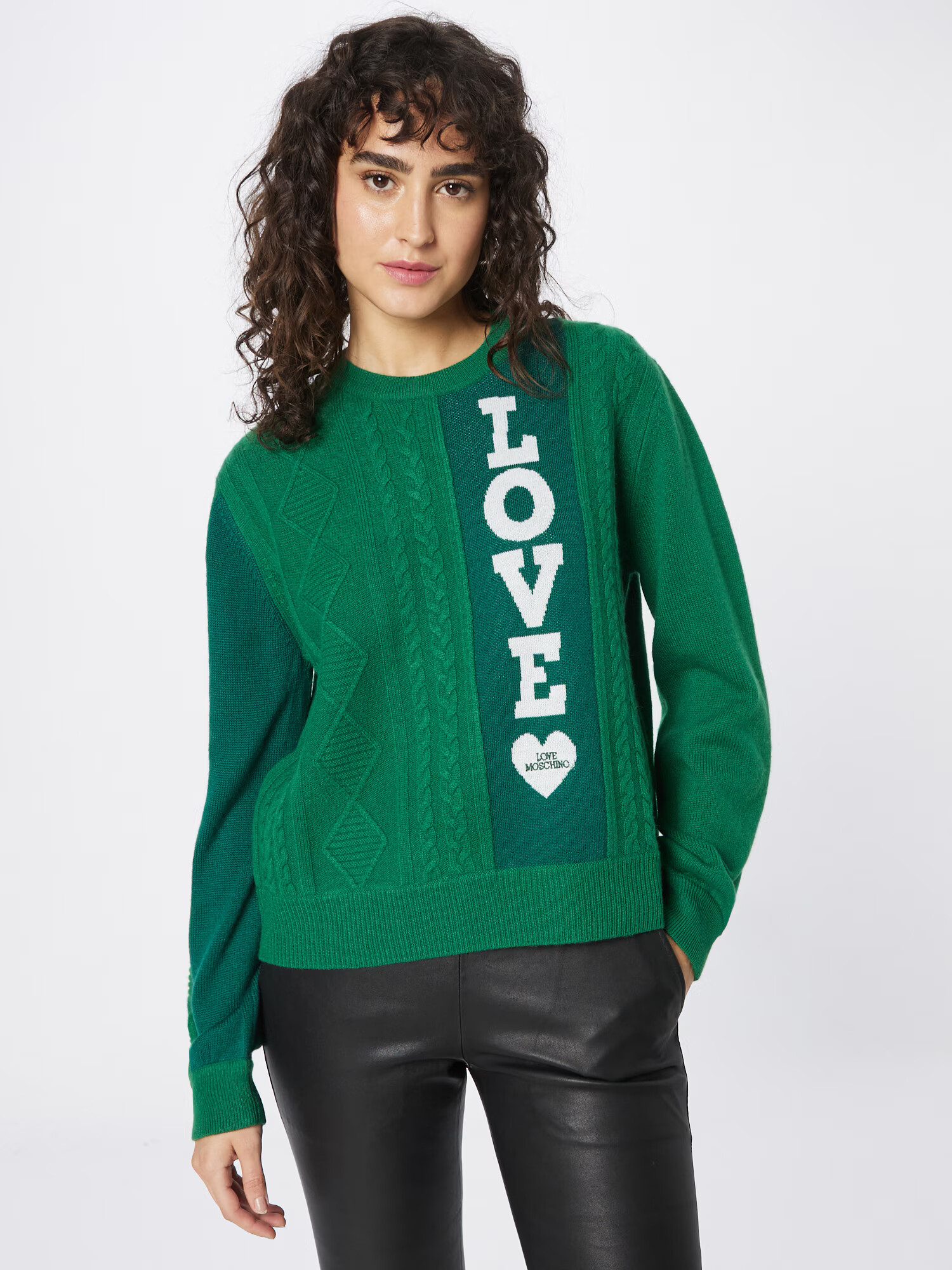 Love Moschino Pulover 'MAGLIA' verde iarbă / verde închis / alb - Pled.ro