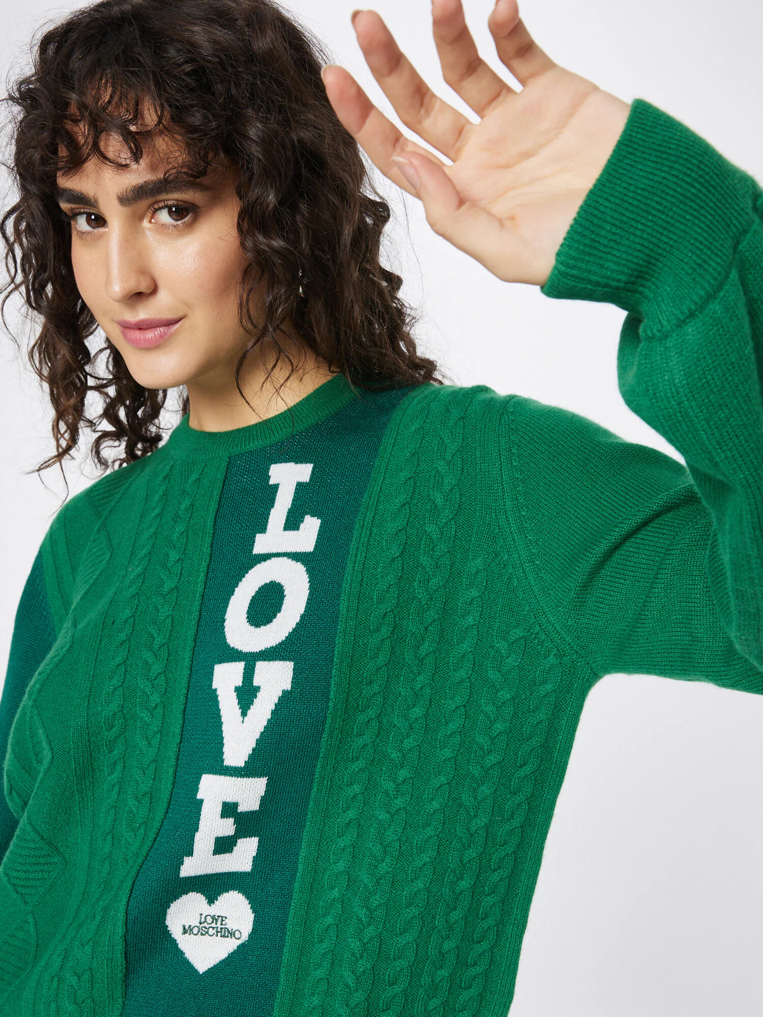 Love Moschino Pulover 'MAGLIA' verde iarbă / verde închis / alb - Pled.ro