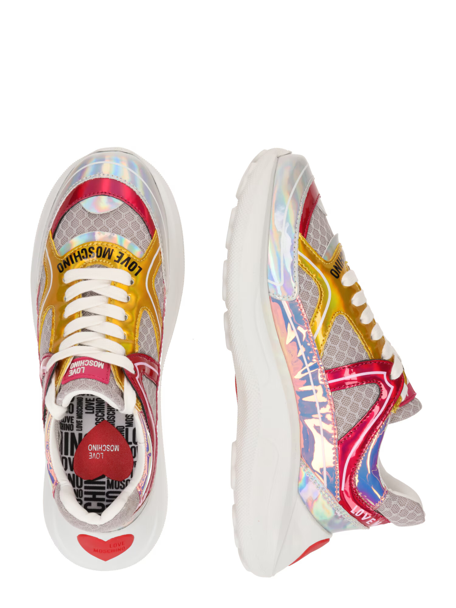 Love Moschino Sneaker low 'SUPERHEART' galben auriu / roșu / argintiu / alb - Pled.ro