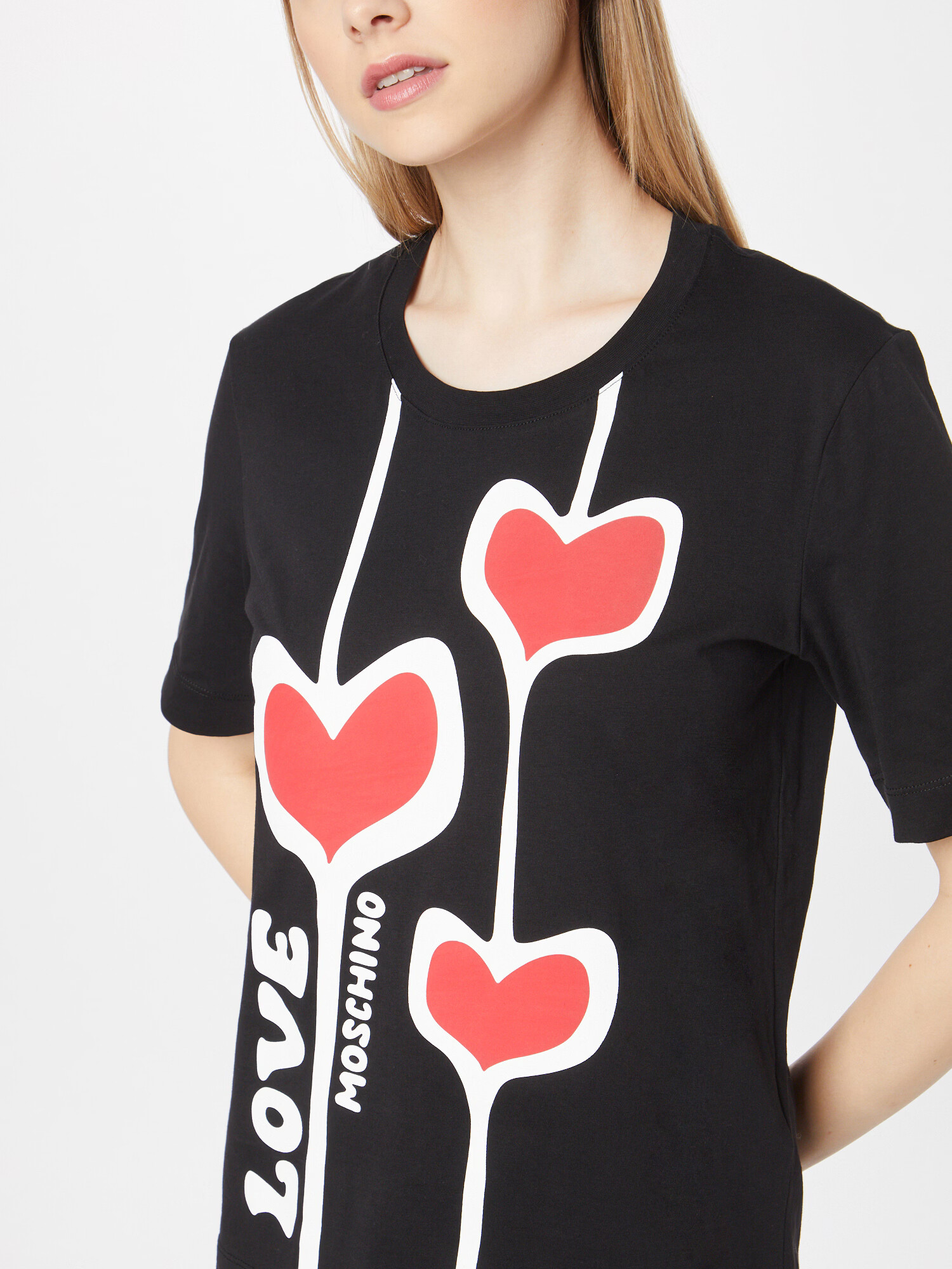 Love Moschino Tricou '3HEARTS' roșu / negru / alb - Pled.ro