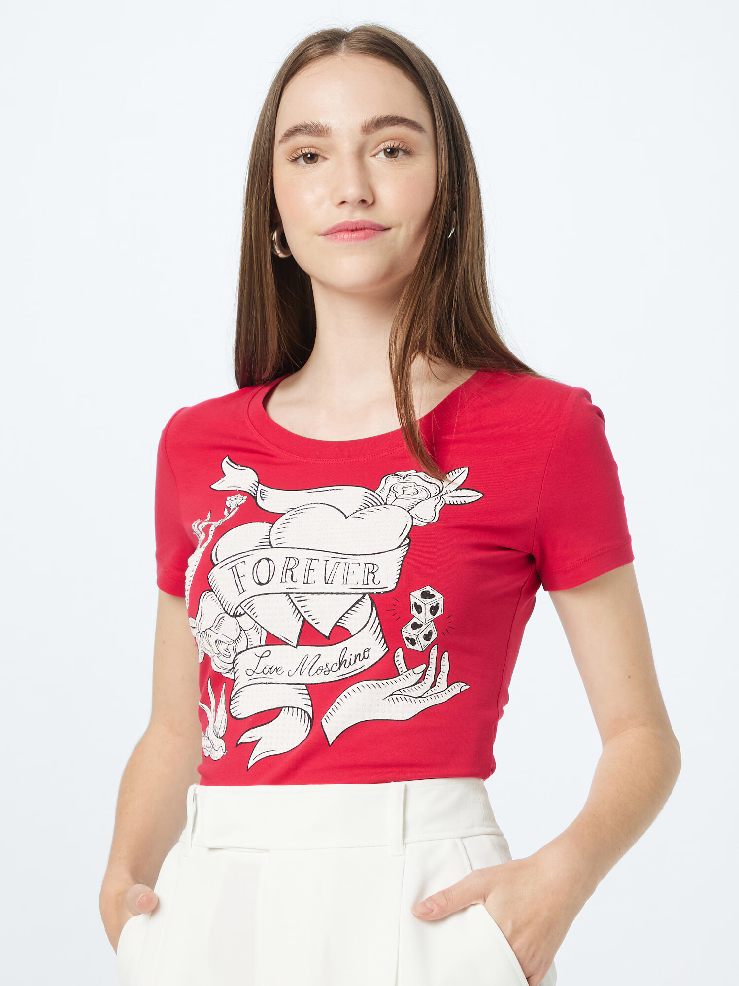 Love Moschino Tricou gri grafit / roșu / alb - Pled.ro