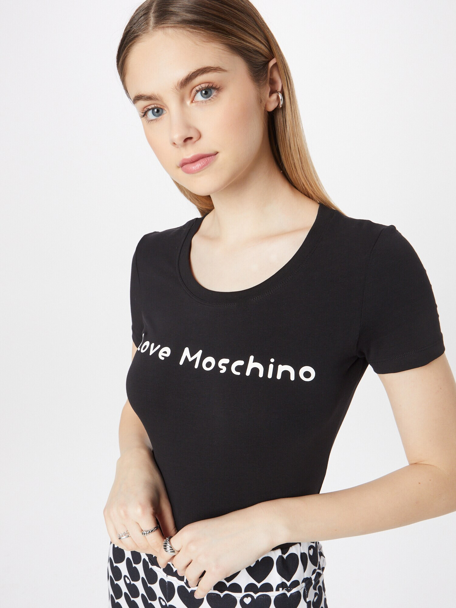 Love Moschino Tricou 'MAGLIETTA' negru / alb - Pled.ro