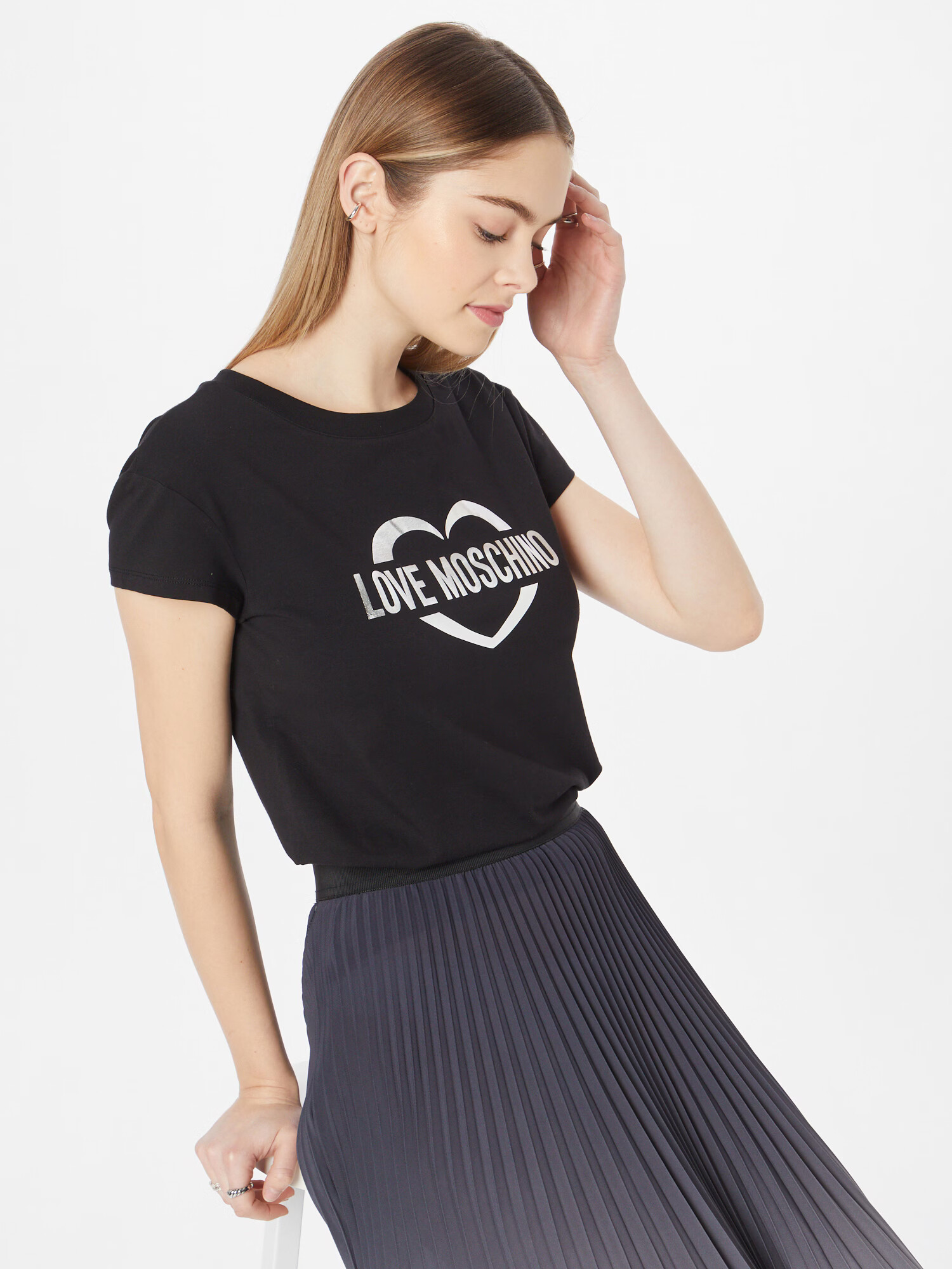 Love Moschino Tricou 'MAGLIETTA' negru / argintiu - Pled.ro