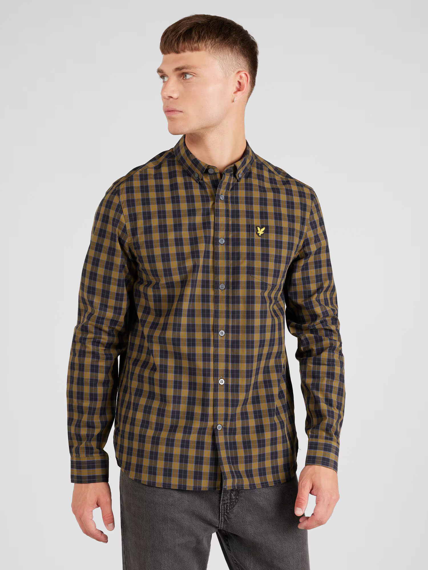 Lyle & Scott Cămașă albastru închis / galben muștar / negru - Pled.ro