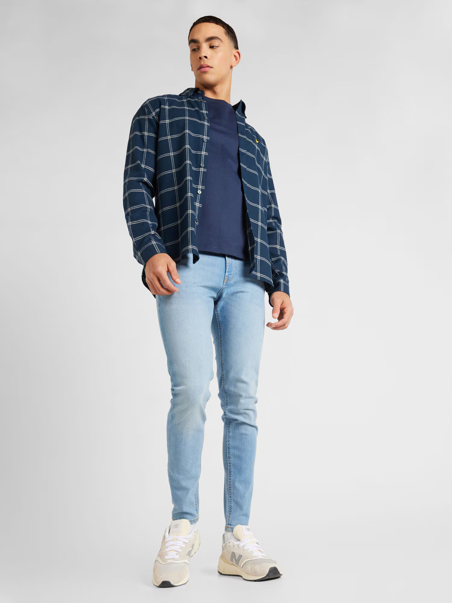 Lyle & Scott Cămașă 'Windowpane' bleumarin / alb - Pled.ro